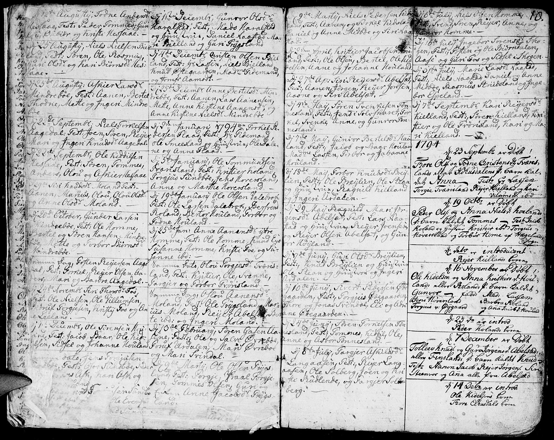Bjelland sokneprestkontor, SAK/1111-0005/F/Fa/Faa/L0001: Parish register (official) no. A 1 /1, 1793-1815, p. 10