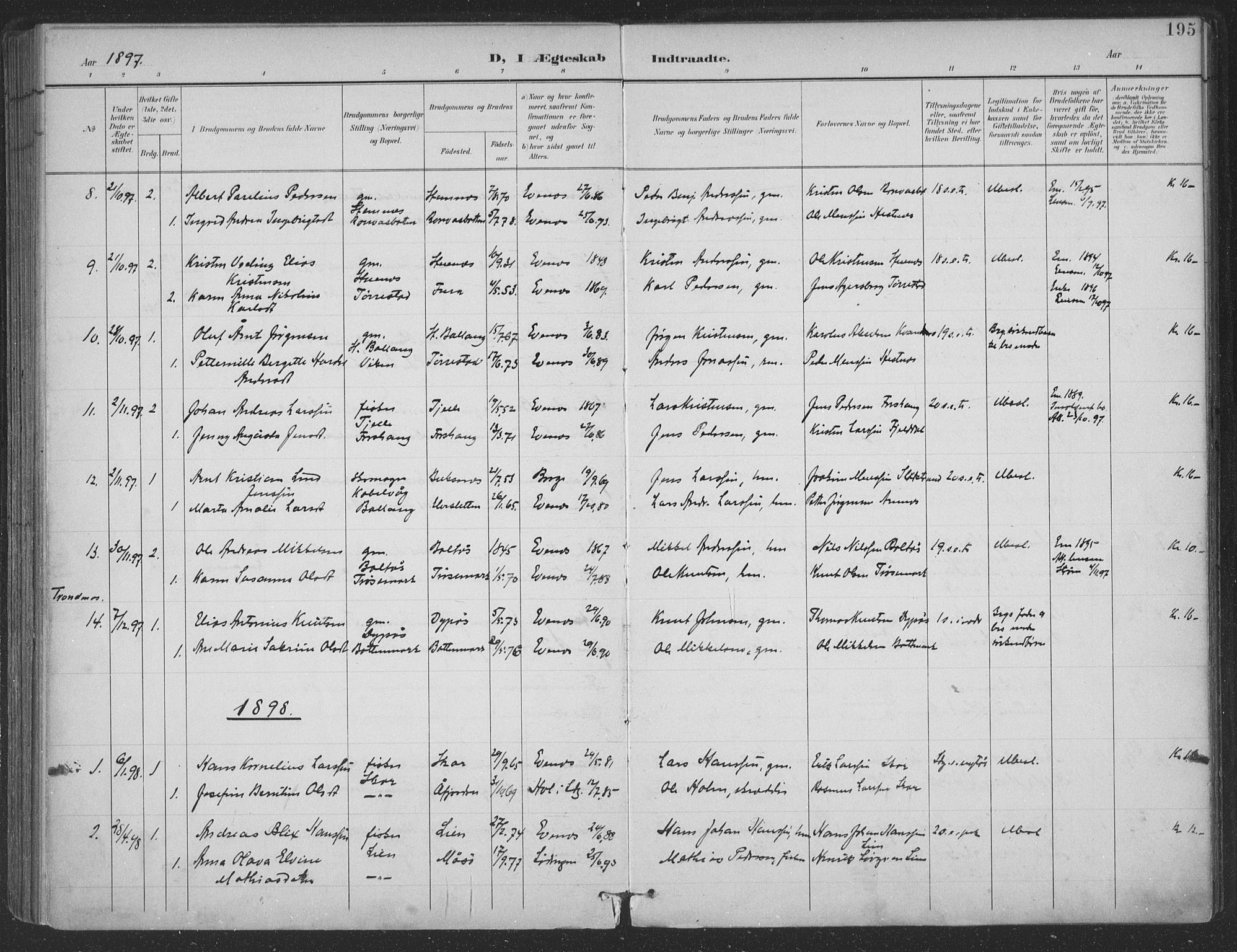 Ministerialprotokoller, klokkerbøker og fødselsregistre - Nordland, SAT/A-1459/863/L0899: Parish register (official) no. 863A11, 1897-1906, p. 195