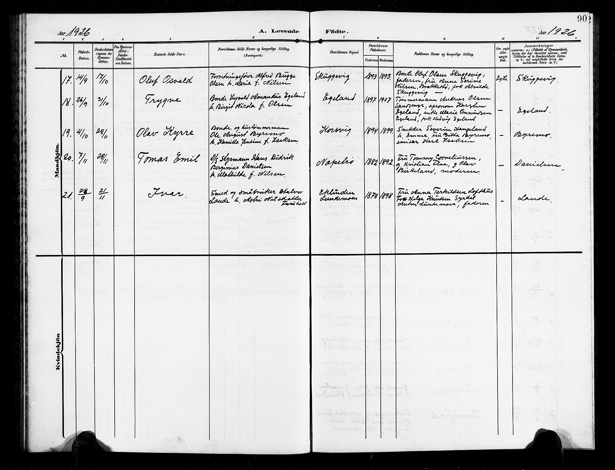 Vestre Moland sokneprestkontor, AV/SAK-1111-0046/F/Fb/Fbb/L0007: Parish register (copy) no. B 7, 1906-1929, p. 90