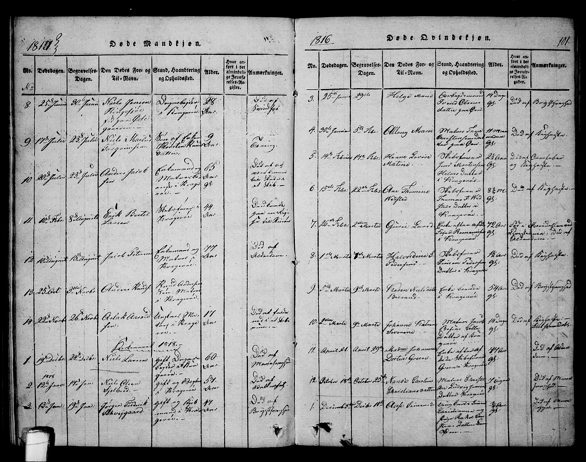 Kragerø kirkebøker, SAKO/A-278/F/Fa/L0004: Parish register (official) no. 4, 1814-1831, p. 101