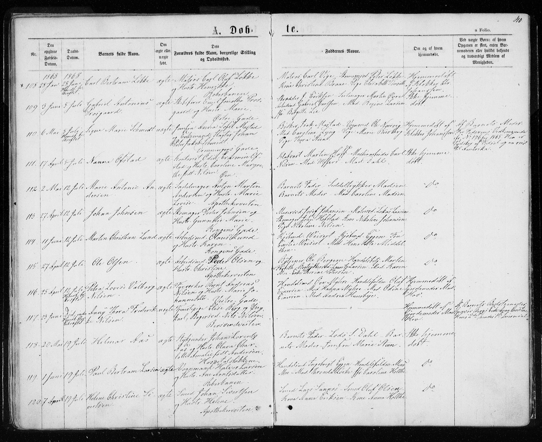 Ministerialprotokoller, klokkerbøker og fødselsregistre - Sør-Trøndelag, AV/SAT-A-1456/601/L0054: Parish register (official) no. 601A22, 1866-1877, p. 40