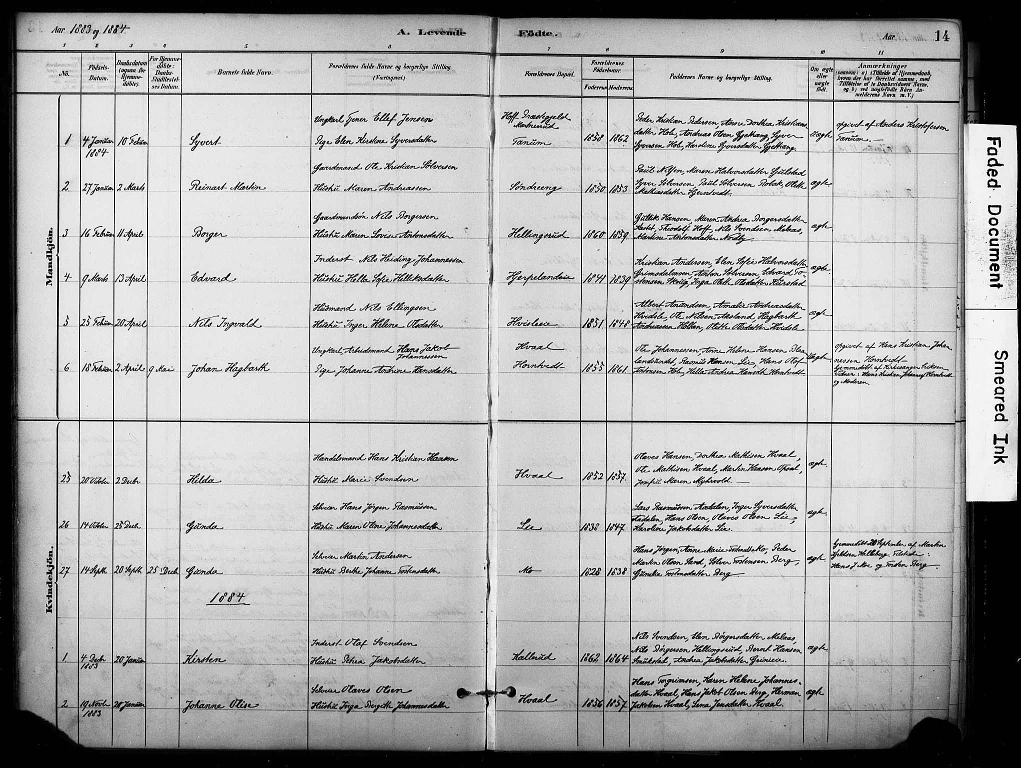 Lardal kirkebøker, SAKO/A-350/F/Fb/L0001: Parish register (official) no. II 1, 1881-1911, p. 14