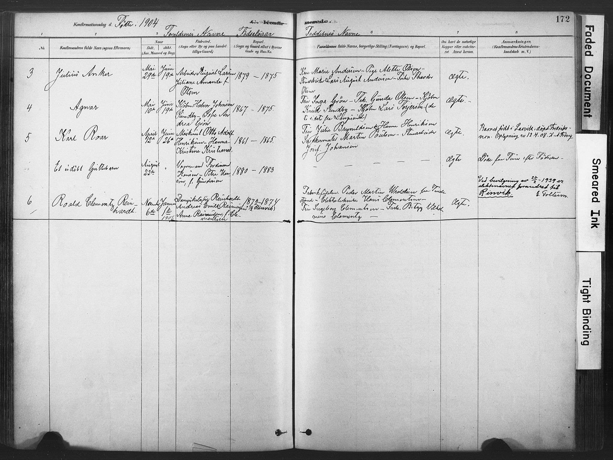 Stavern kirkebøker, AV/SAKO-A-318/F/Fa/L0008: Parish register (official) no. 8, 1878-1905, p. 172