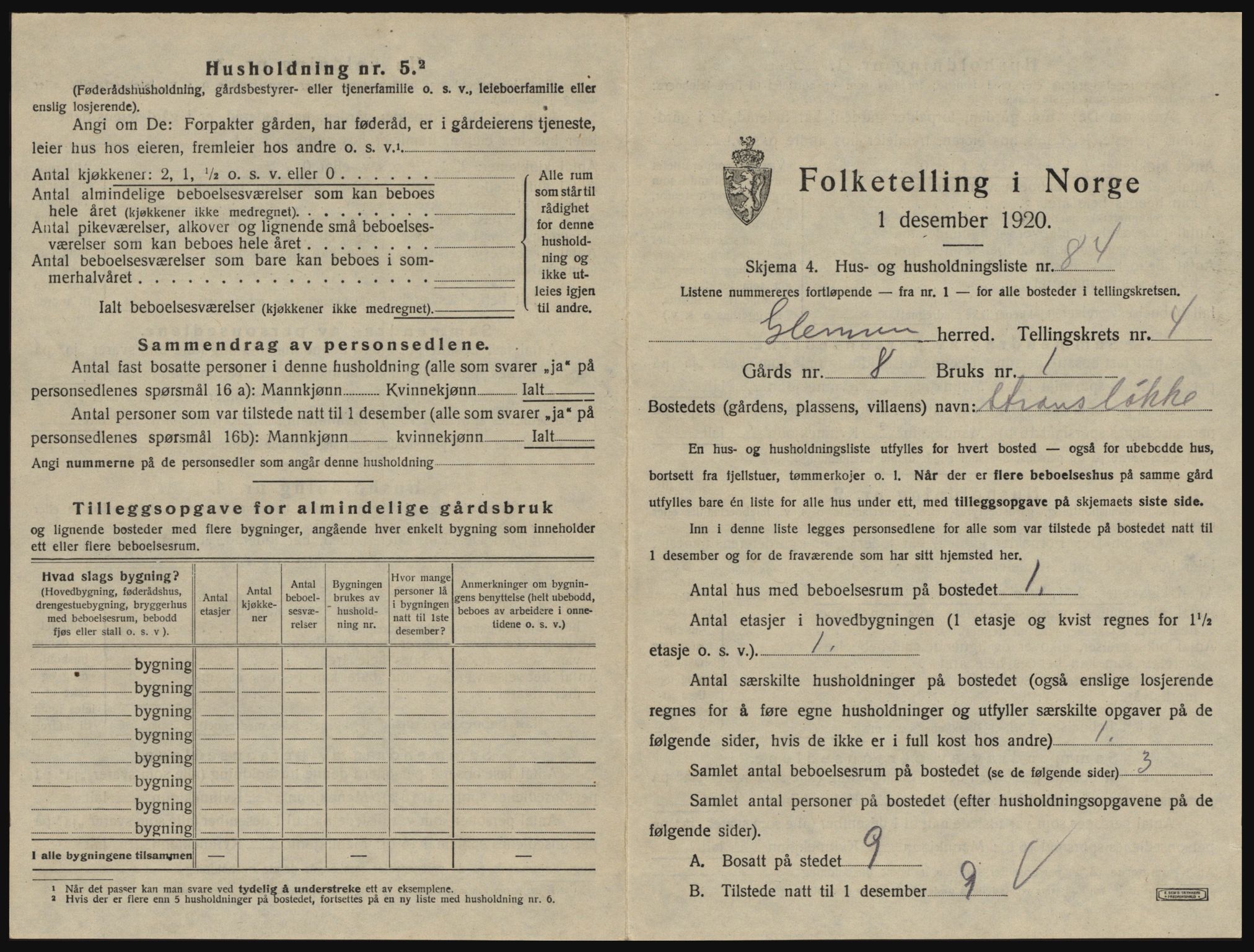 SAO, 1920 census for Glemmen, 1920, p. 1625