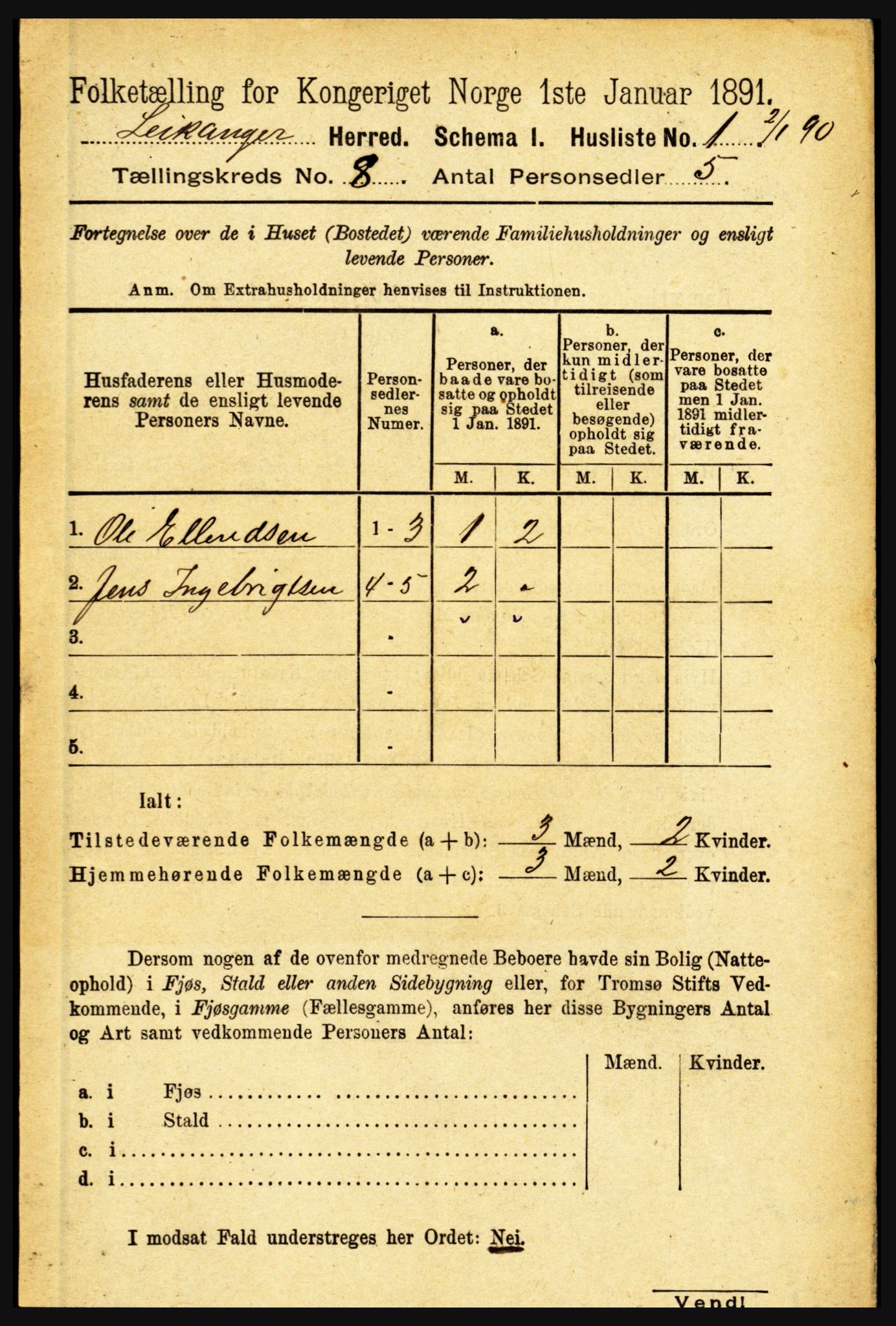 RA, 1891 census for 1419 Leikanger, 1891, p. 1560