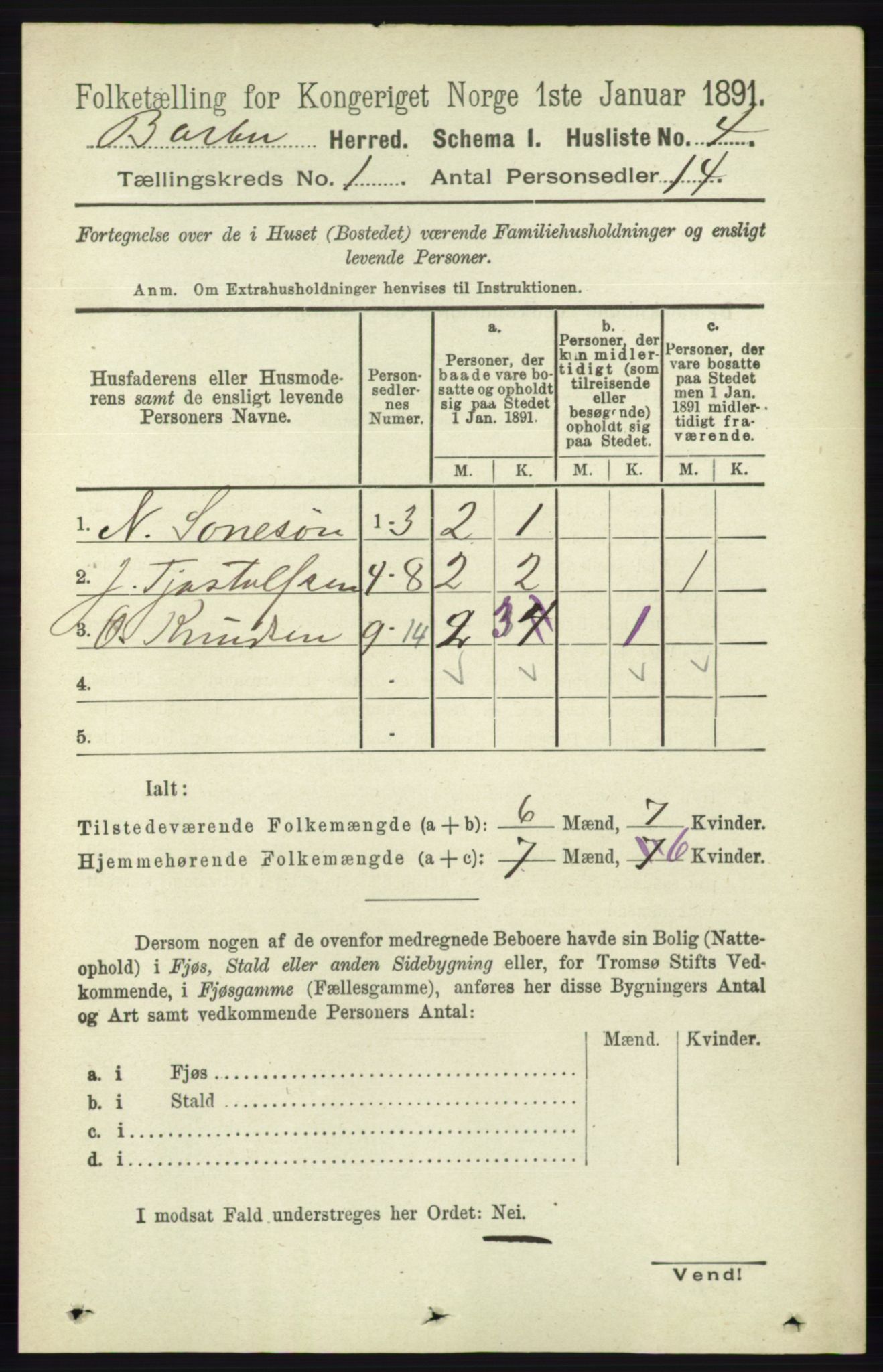 RA, 1891 census for 0990 Barbu, 1891, p. 35