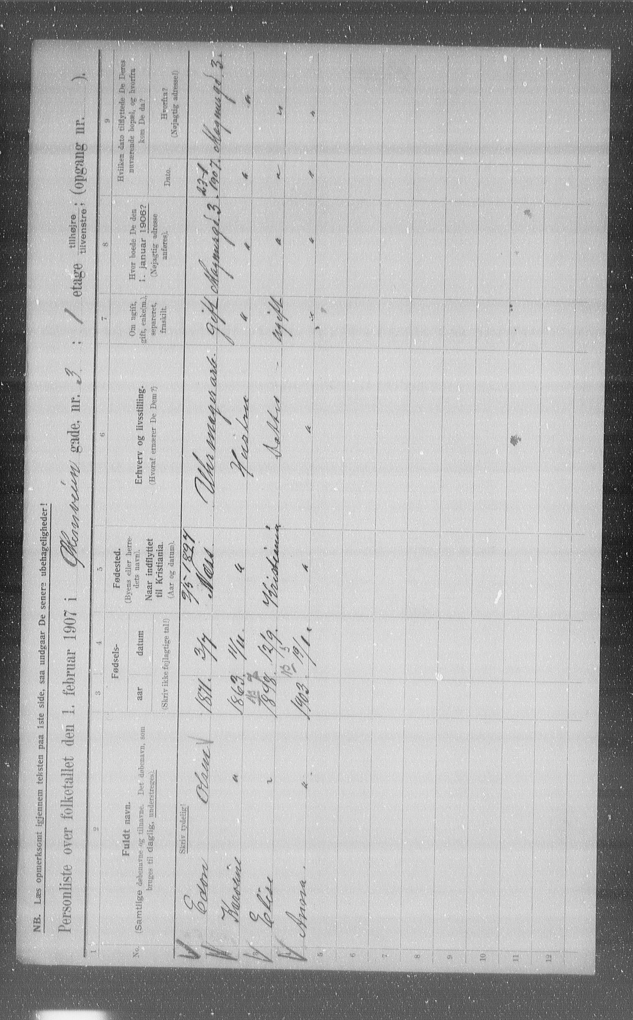 OBA, Municipal Census 1907 for Kristiania, 1907, p. 65441