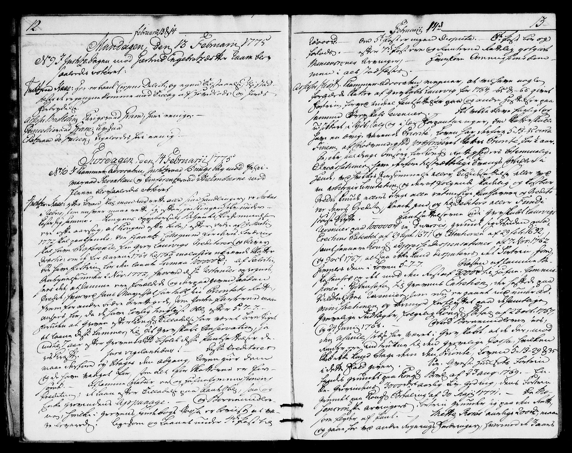 Overhoffretten 1667-1797, AV/RA-EA-2884/Ac/L0214: Voteringsprotokoll, 1775, p. 12-13