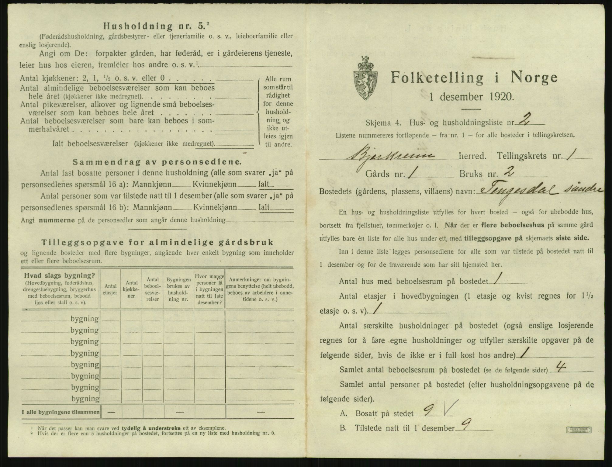 SAST, 1920 census for Bjerkreim, 1920, p. 46