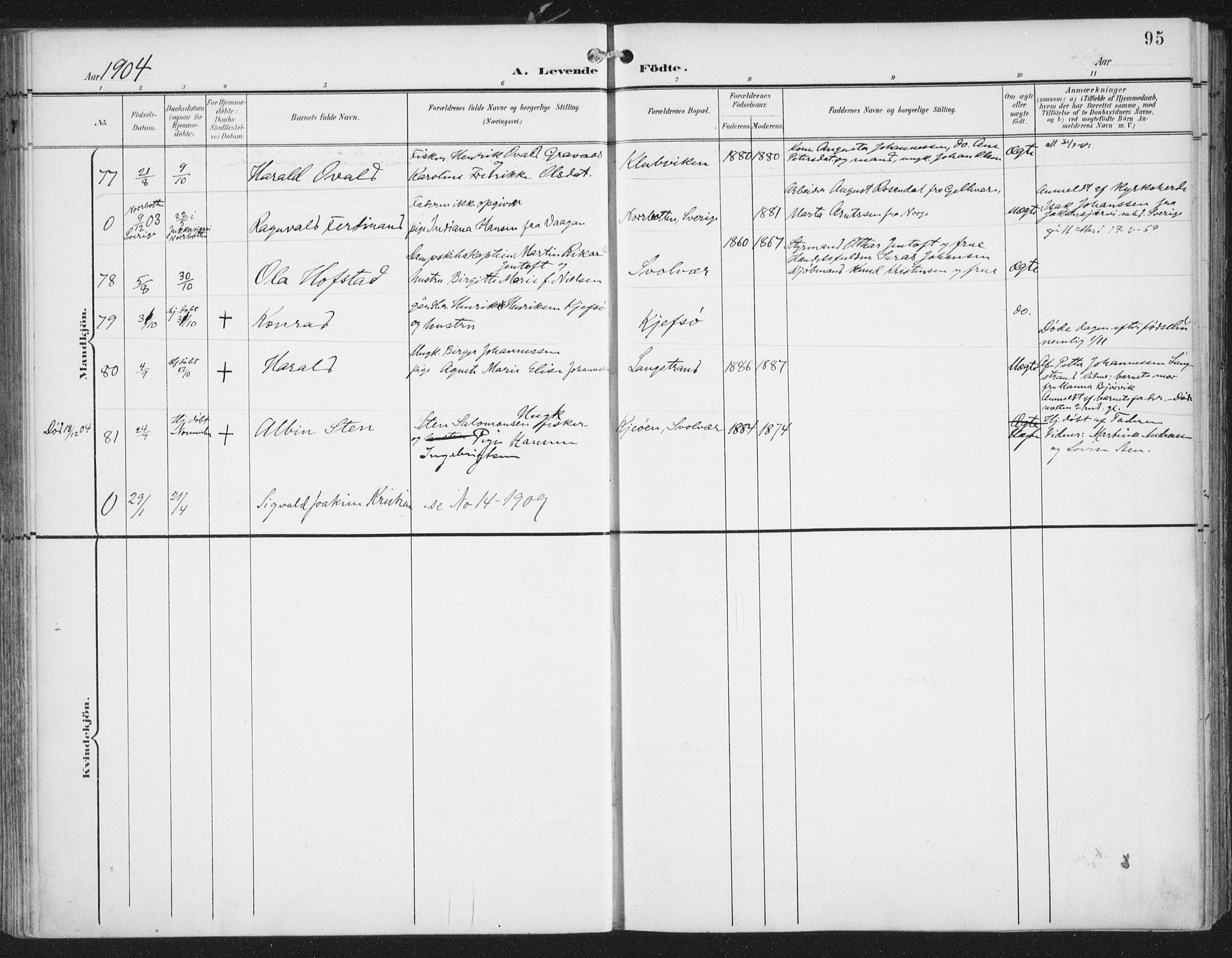 Ministerialprotokoller, klokkerbøker og fødselsregistre - Nordland, AV/SAT-A-1459/874/L1062: Parish register (official) no. 874A06, 1899-1907, p. 95