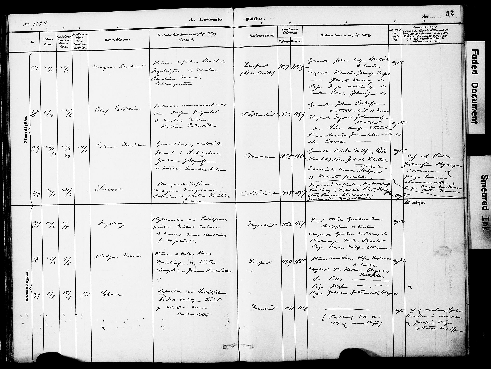 Ministerialprotokoller, klokkerbøker og fødselsregistre - Nordland, AV/SAT-A-1459/849/L0690: Parish register (official) no. 849A02, 1890-1897, p. 52