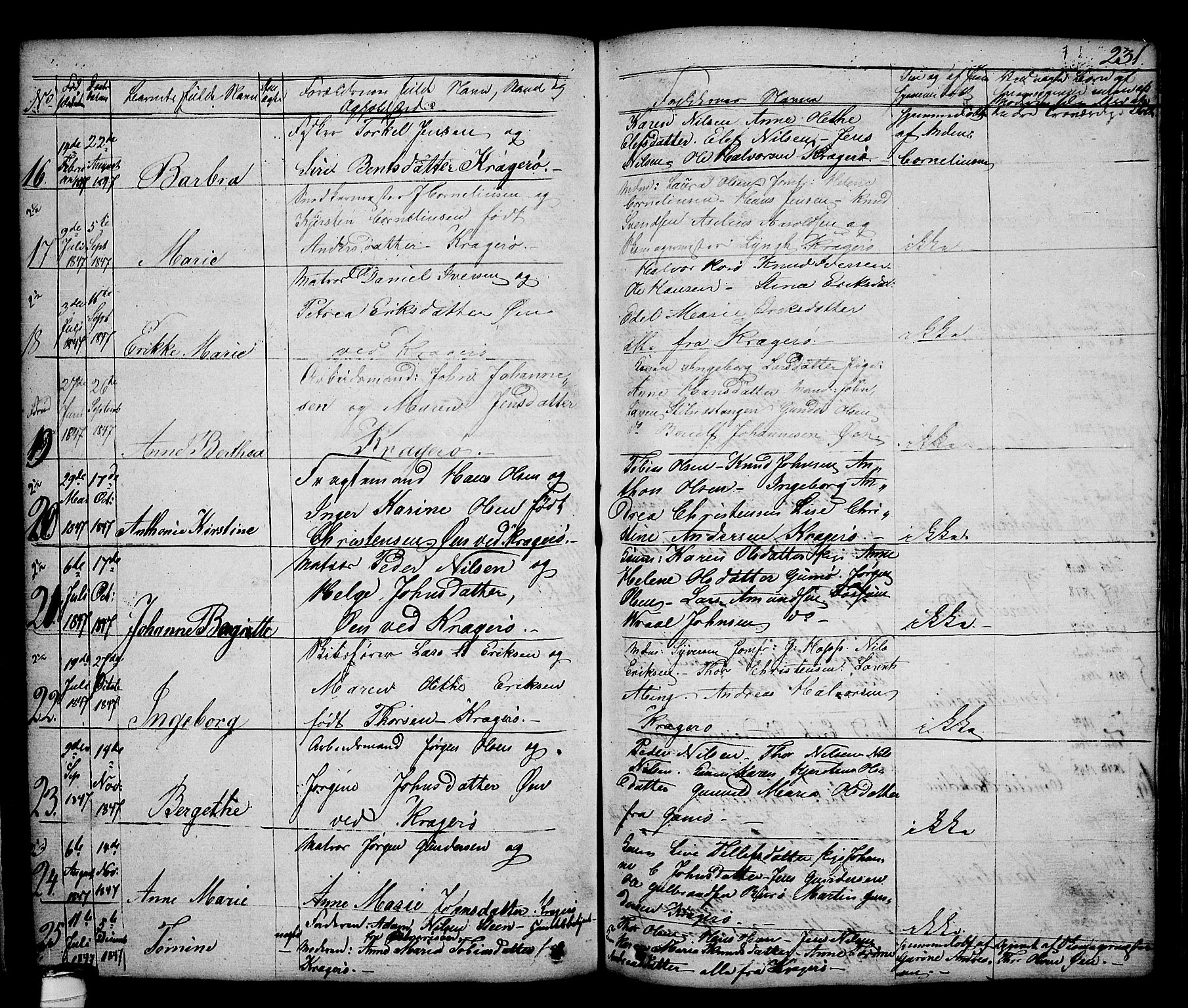 Kragerø kirkebøker, SAKO/A-278/G/Ga/L0003: Parish register (copy) no. 3, 1832-1852, p. 231