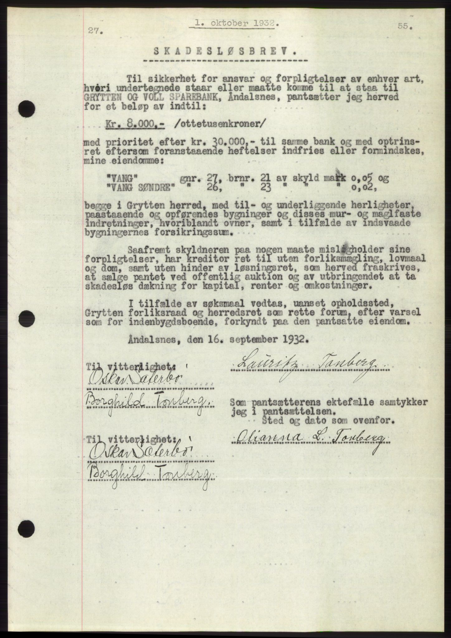 Romsdal sorenskriveri, AV/SAT-A-4149/1/2/2C/L0062: Mortgage book no. 56, 1932-1933, Deed date: 01.10.1932