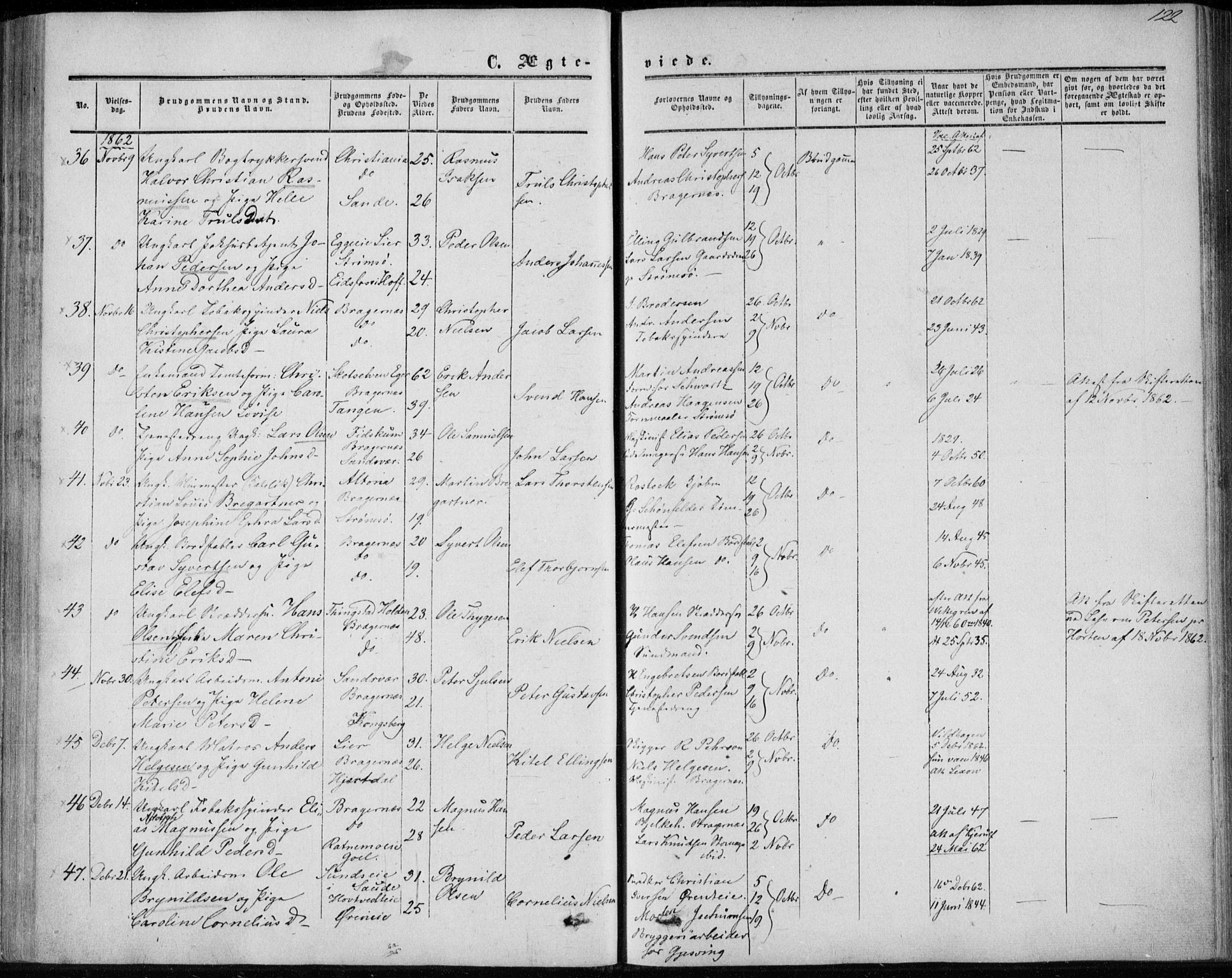 Bragernes kirkebøker, AV/SAKO-A-6/F/Fc/L0002: Parish register (official) no. III 2, 1854-1865, p. 122