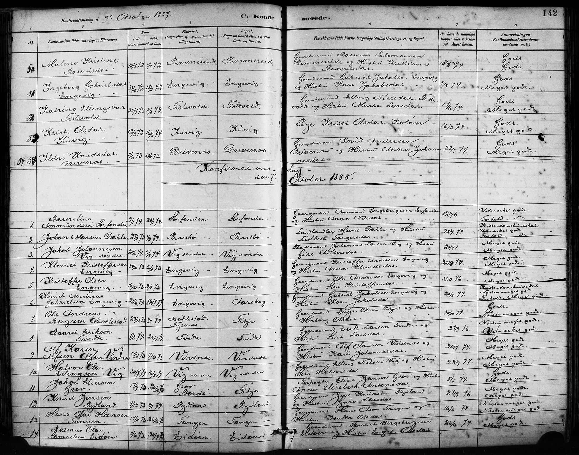 Fitjar sokneprestembete, AV/SAB-A-99926: Parish register (official) no. A 2, 1882-1899, p. 142