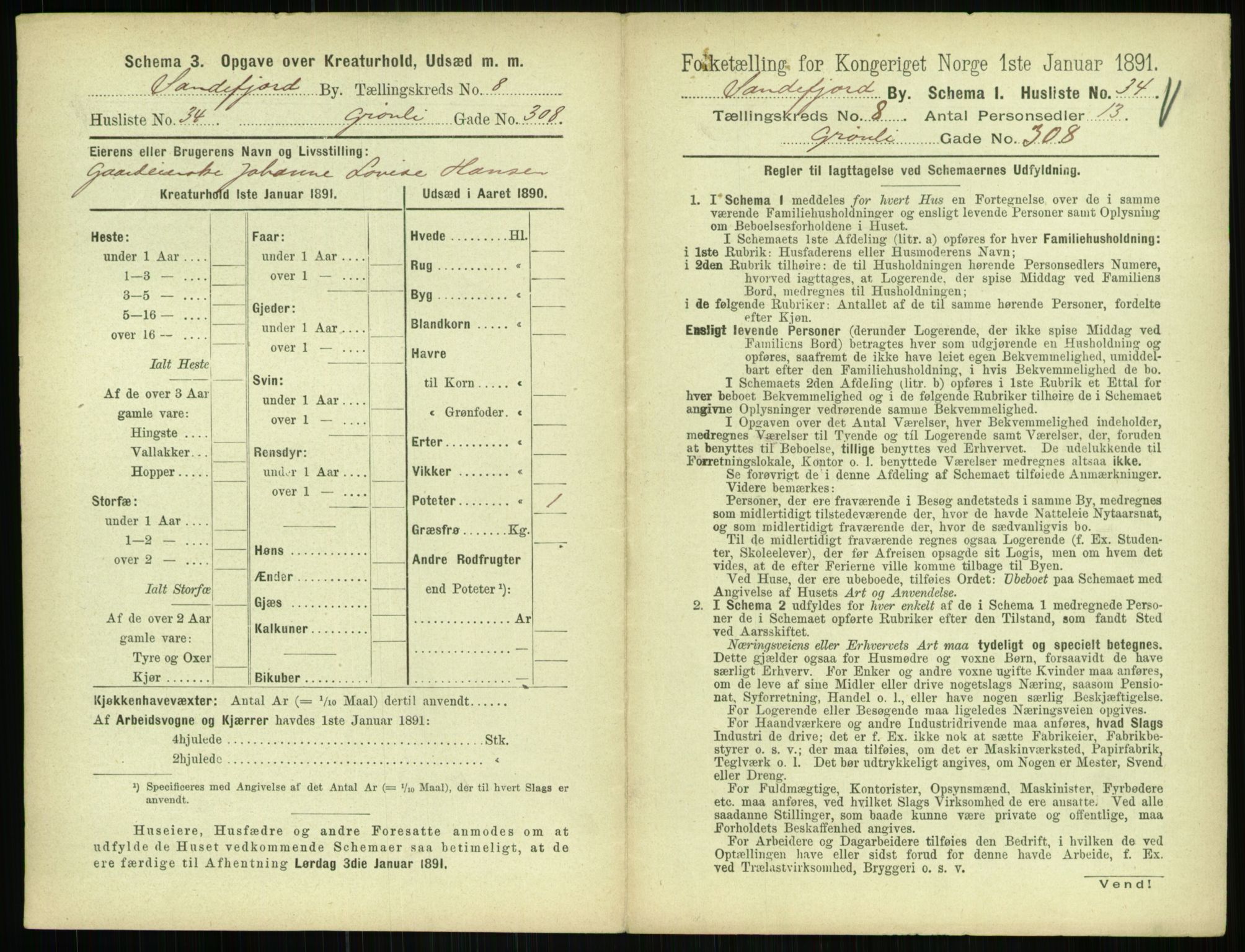 RA, 1891 census for 0706 Sandefjord, 1891, p. 899