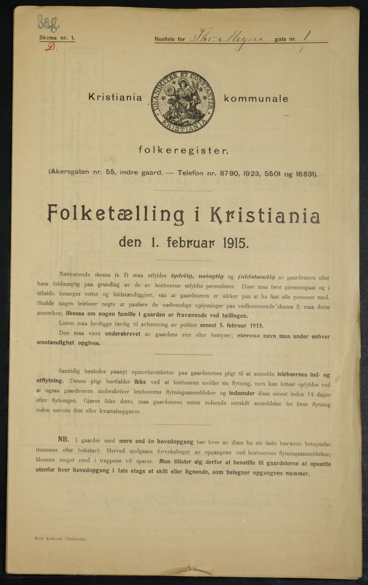 OBA, Municipal Census 1915 for Kristiania, 1915, p. 109785