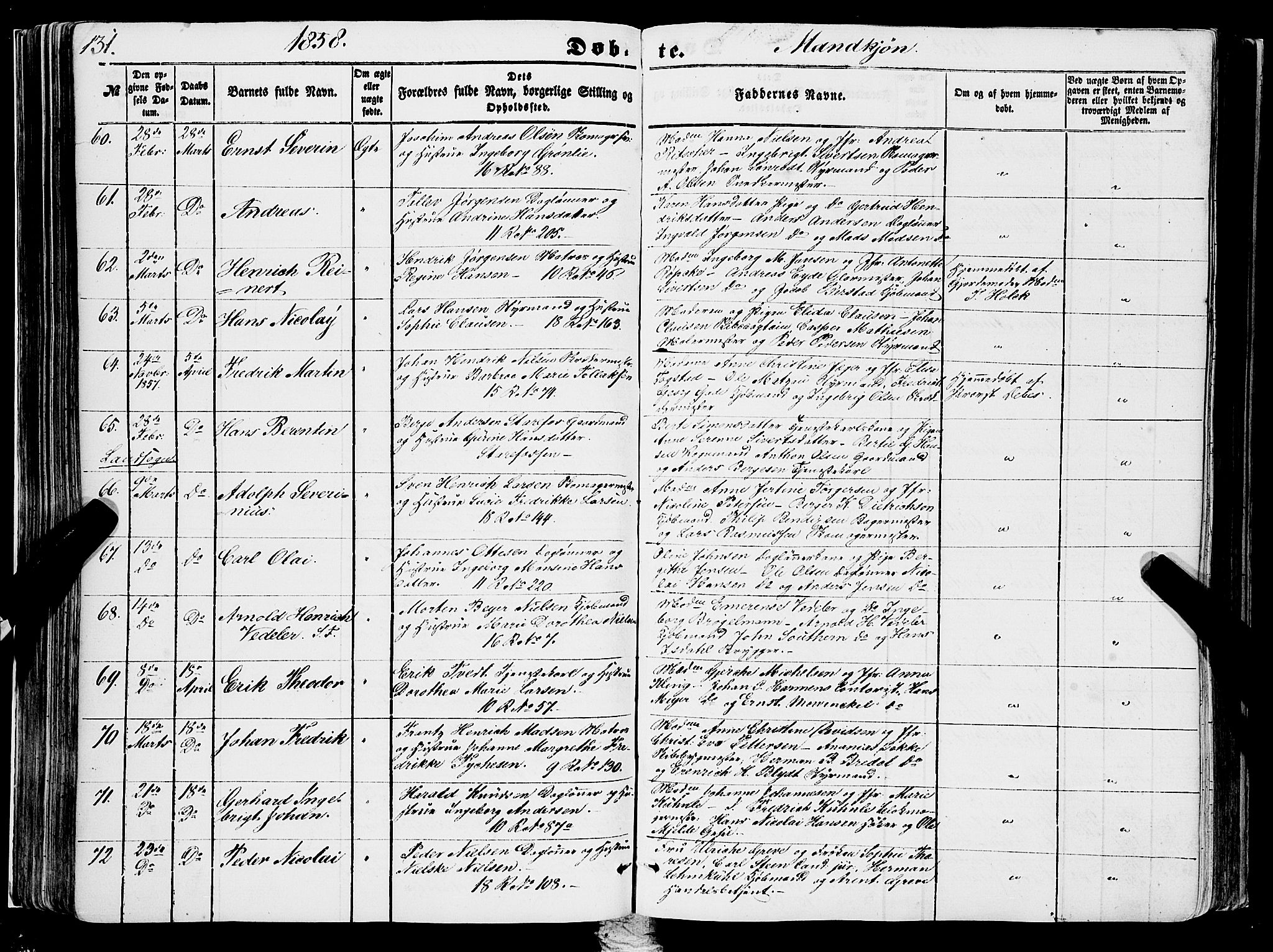 Domkirken sokneprestembete, SAB/A-74801/H/Haa/L0020: Parish register (official) no. B 3, 1851-1859, p. 131