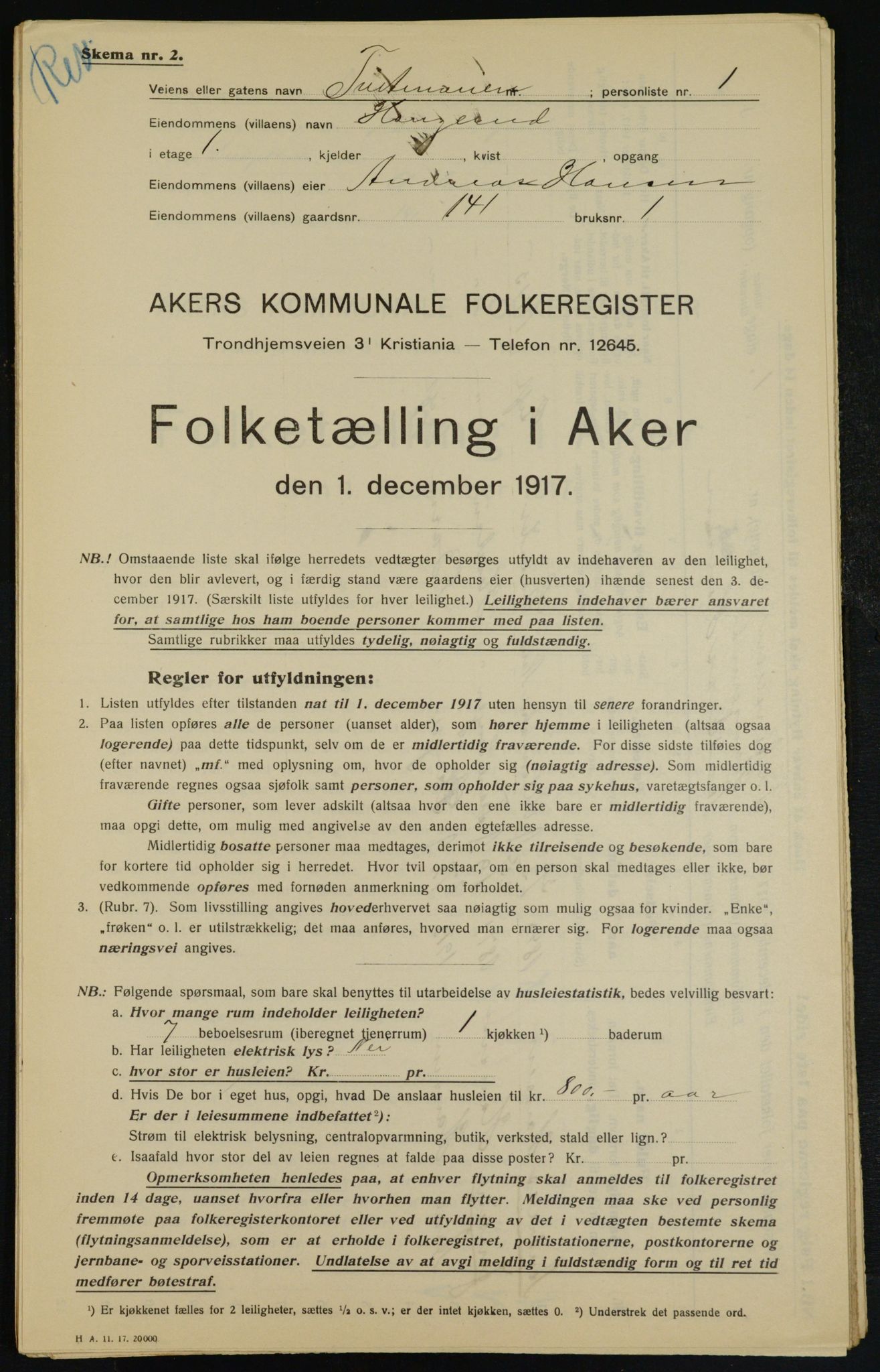 OBA, Municipal Census 1917 for Aker, 1917, p. 27284