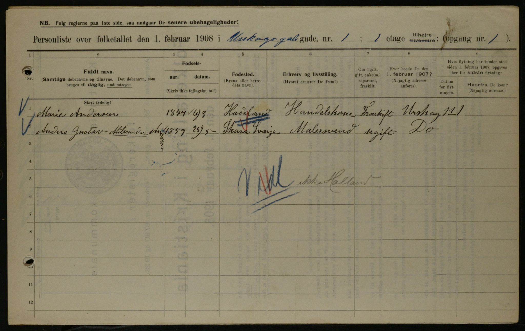 OBA, Municipal Census 1908 for Kristiania, 1908, p. 2634