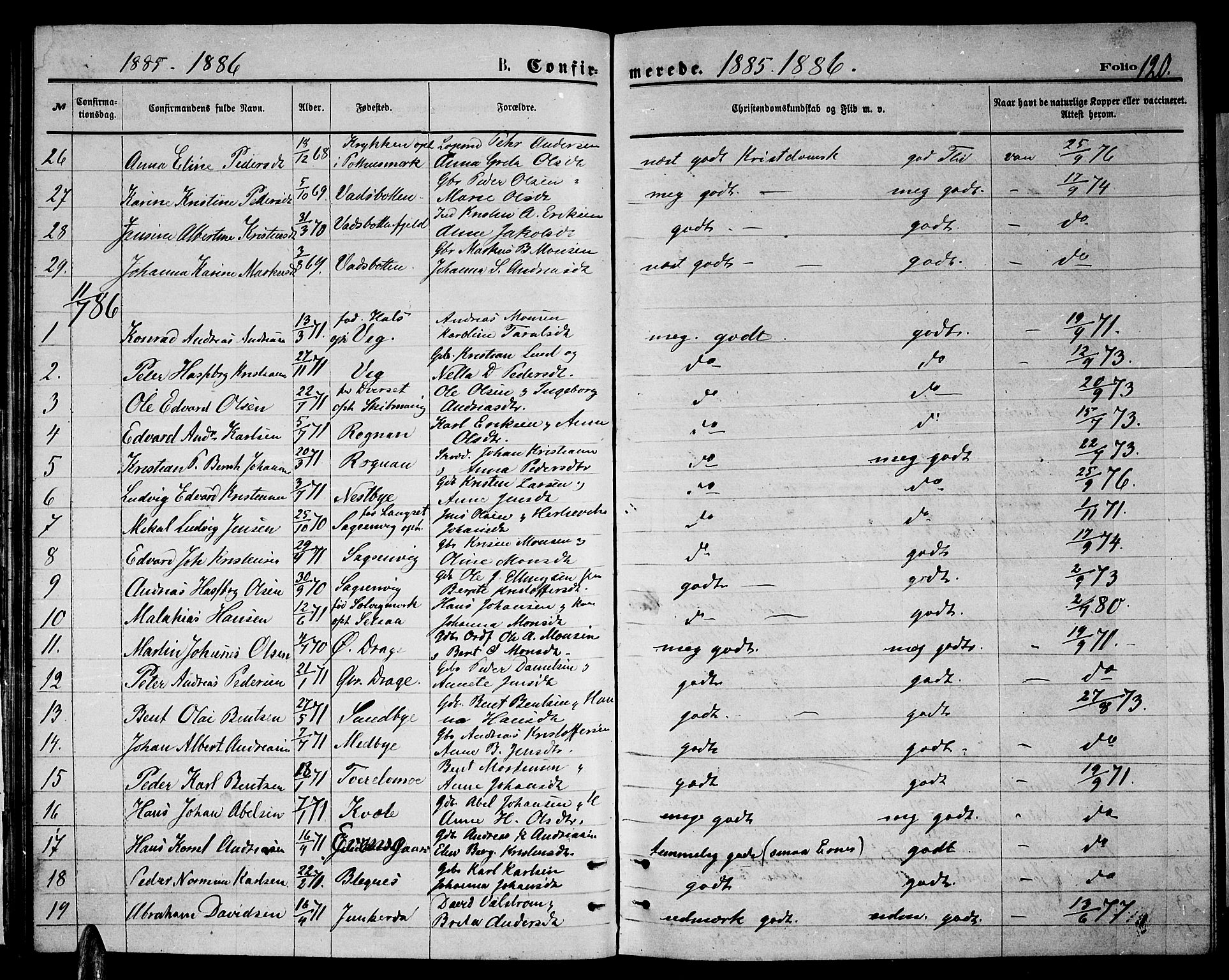 Ministerialprotokoller, klokkerbøker og fødselsregistre - Nordland, SAT/A-1459/847/L0679: Parish register (copy) no. 847C07, 1870-1888, p. 120