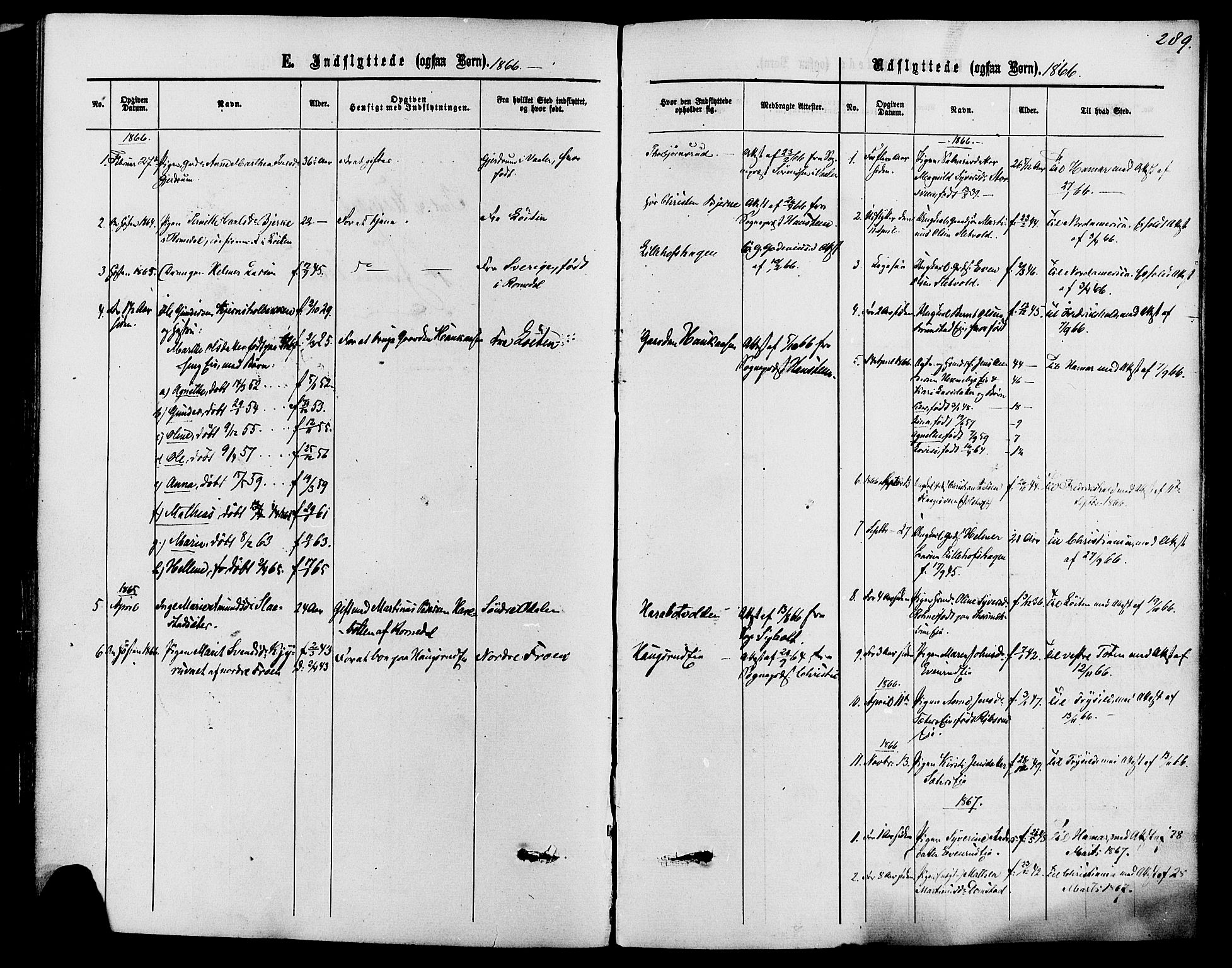 Romedal prestekontor, SAH/PREST-004/K/L0006: Parish register (official) no. 6, 1866-1886, p. 289