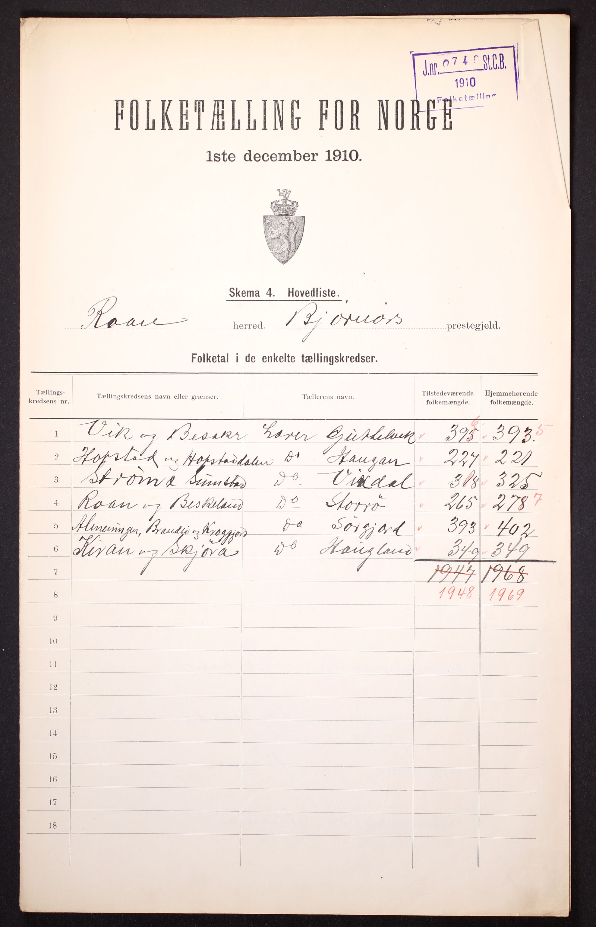 RA, 1910 census for Roan, 1910, p. 2