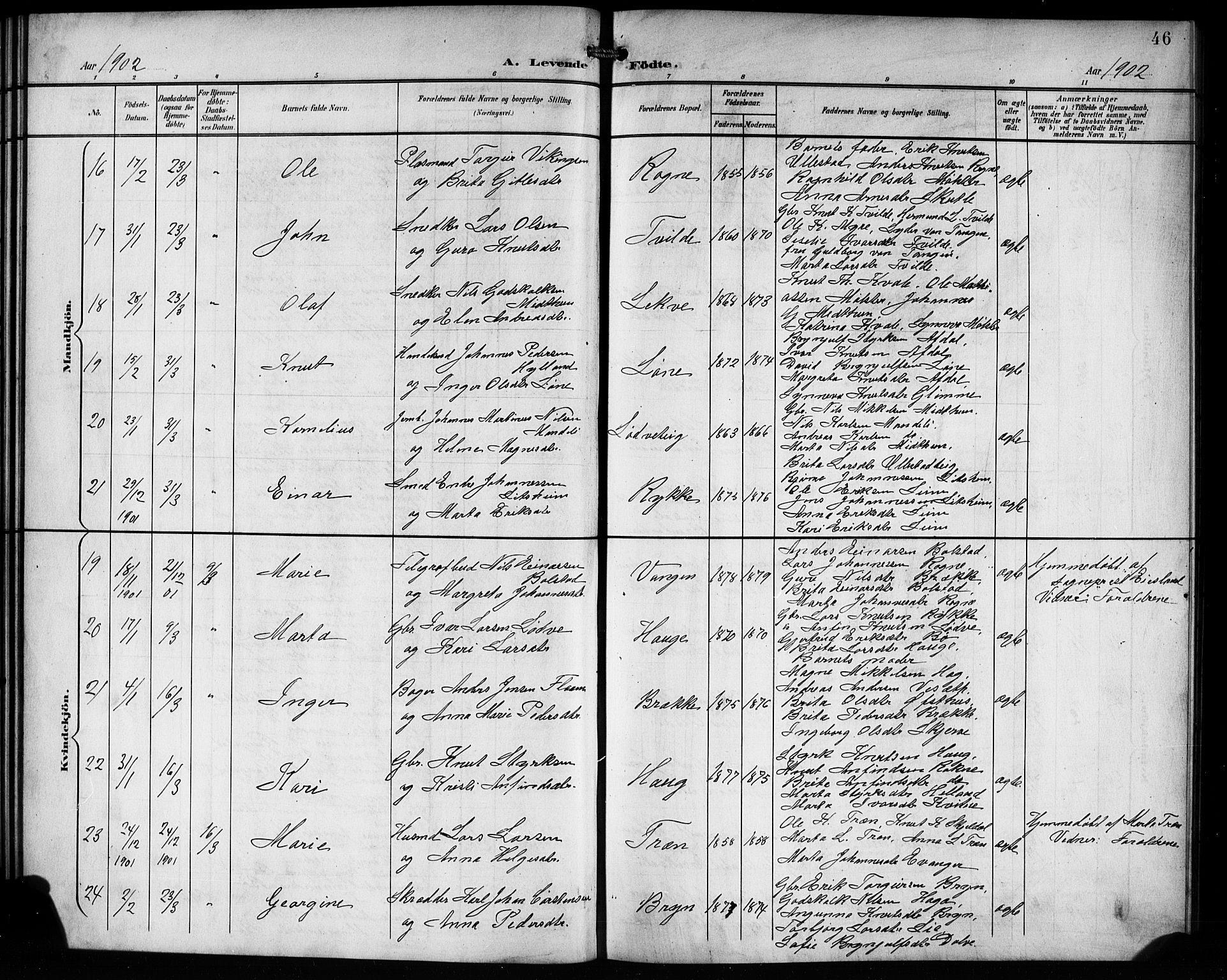 Voss sokneprestembete, AV/SAB-A-79001/H/Hab: Parish register (copy) no. C 2, 1900-1909, p. 46