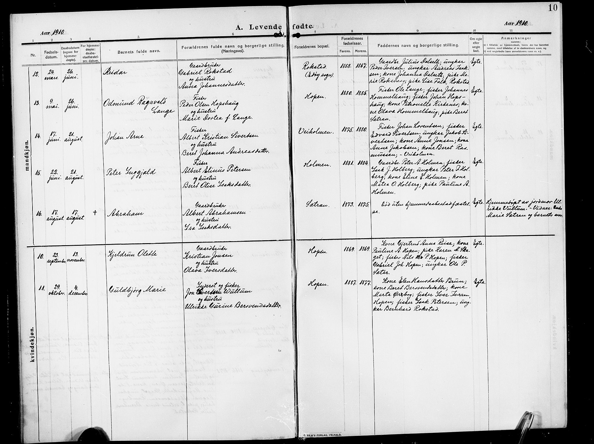 Ministerialprotokoller, klokkerbøker og fødselsregistre - Møre og Romsdal, AV/SAT-A-1454/583/L0956: Parish register (copy) no. 583C01, 1909-1925, p. 10