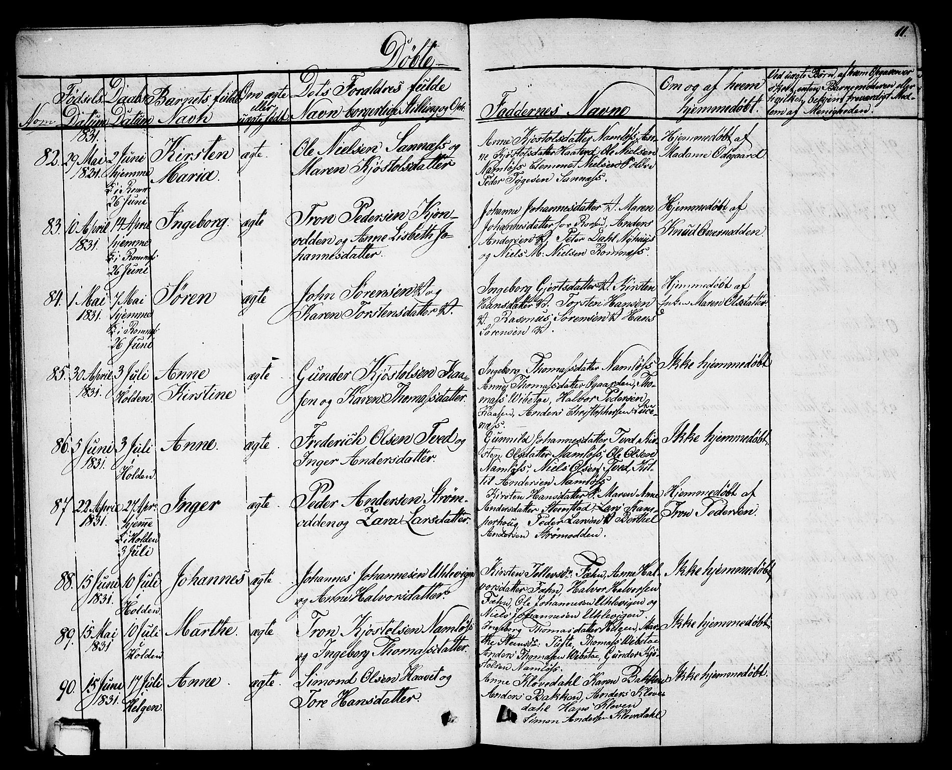 Holla kirkebøker, SAKO/A-272/G/Ga/L0002: Parish register (copy) no. I 2, 1830-1848, p. 11
