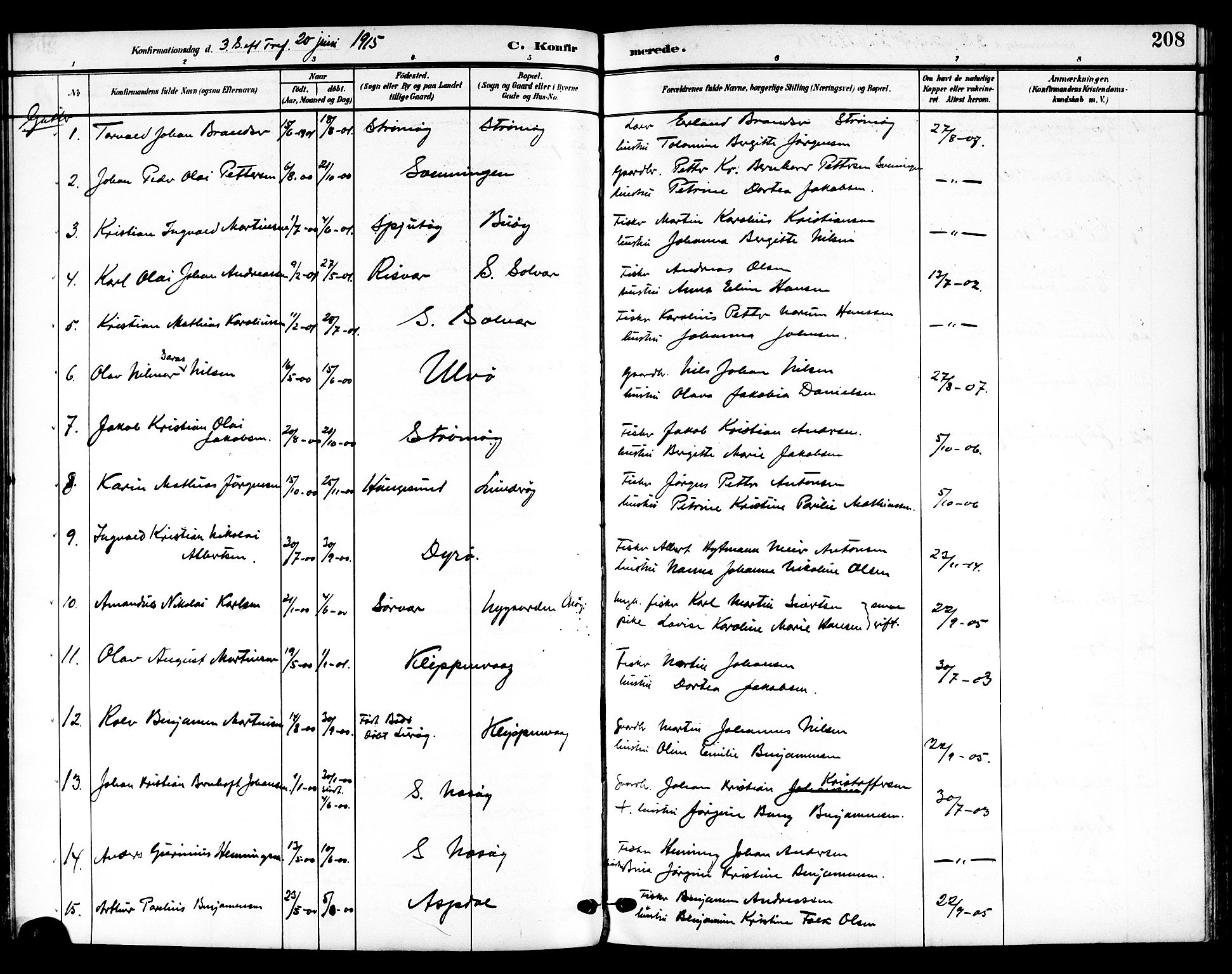 Ministerialprotokoller, klokkerbøker og fødselsregistre - Nordland, AV/SAT-A-1459/839/L0569: Parish register (official) no. 839A06, 1903-1922, p. 208