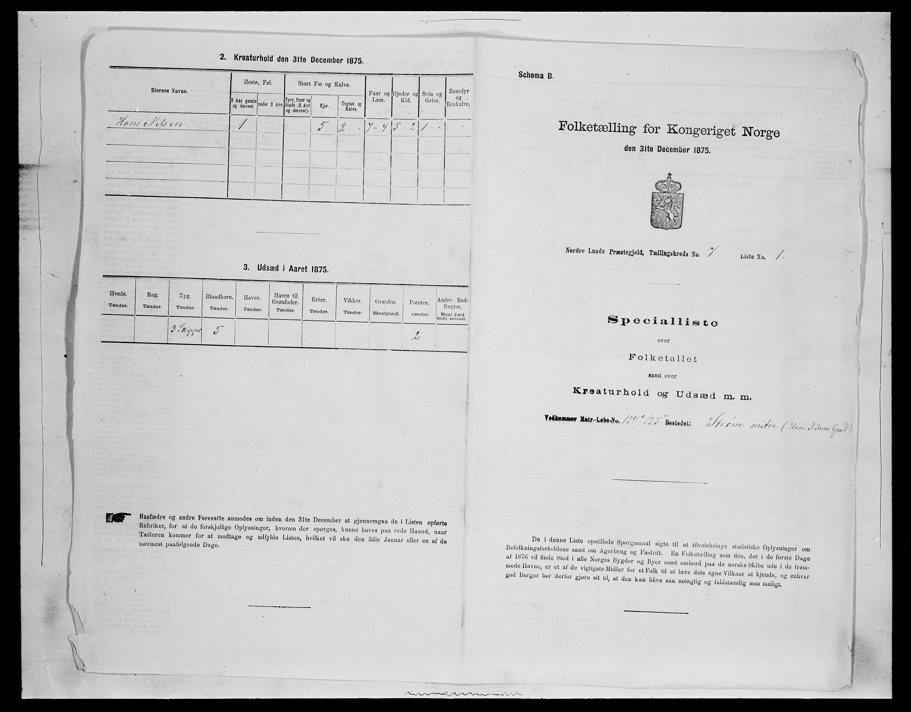 SAH, 1875 census for 0538P Nordre Land, 1875, p. 1086