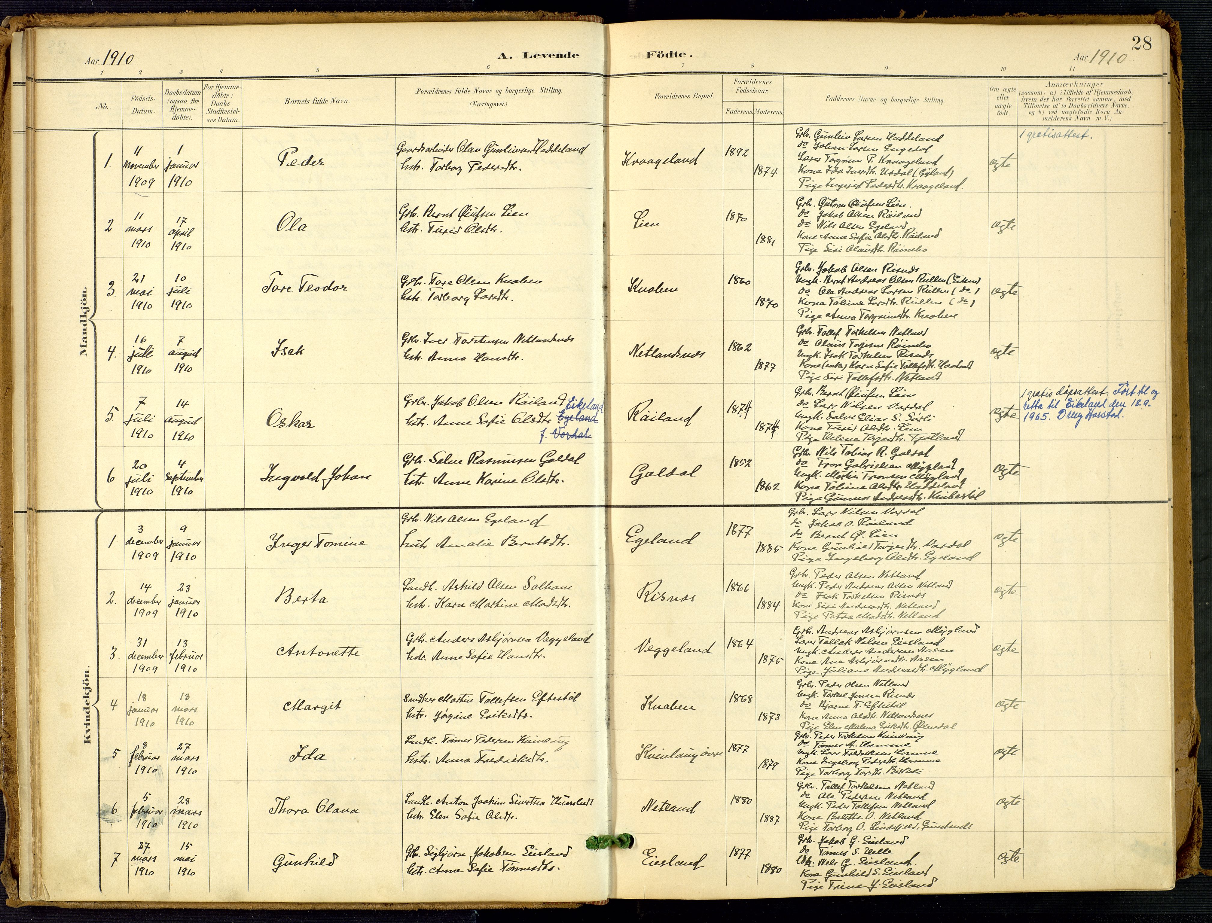 Fjotland sokneprestkontor, SAK/1111-0010/F/Fa/L0003: Parish register (official) no. A 3, 1899-1917, p. 28
