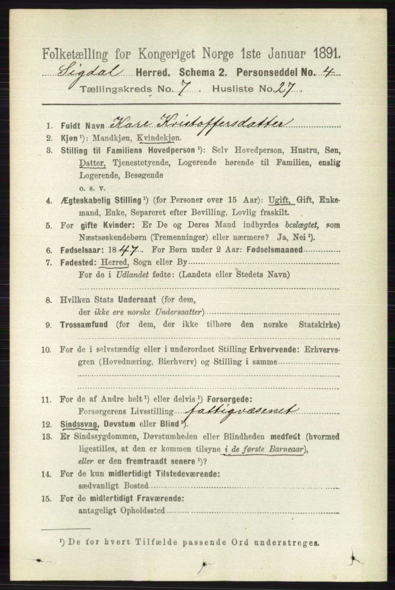 RA, 1891 census for 0621 Sigdal, 1891, p. 2871