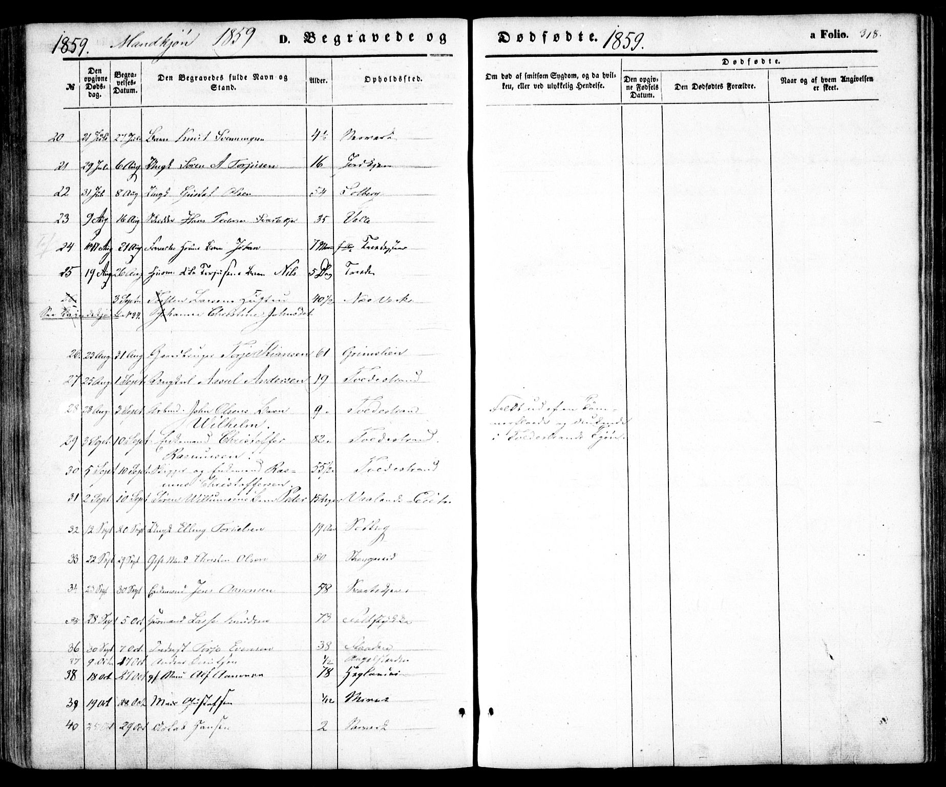 Holt sokneprestkontor, AV/SAK-1111-0021/F/Fa/L0008: Parish register (official) no. A 8, 1849-1860, p. 318