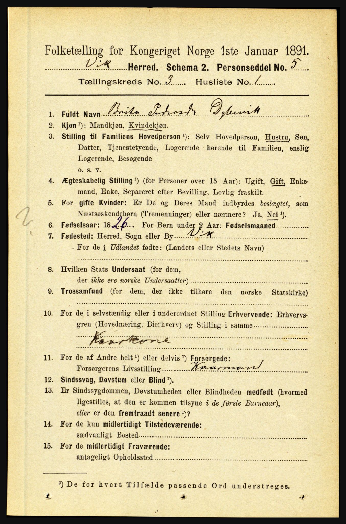 RA, 1891 census for 1417 Vik, 1891, p. 1334