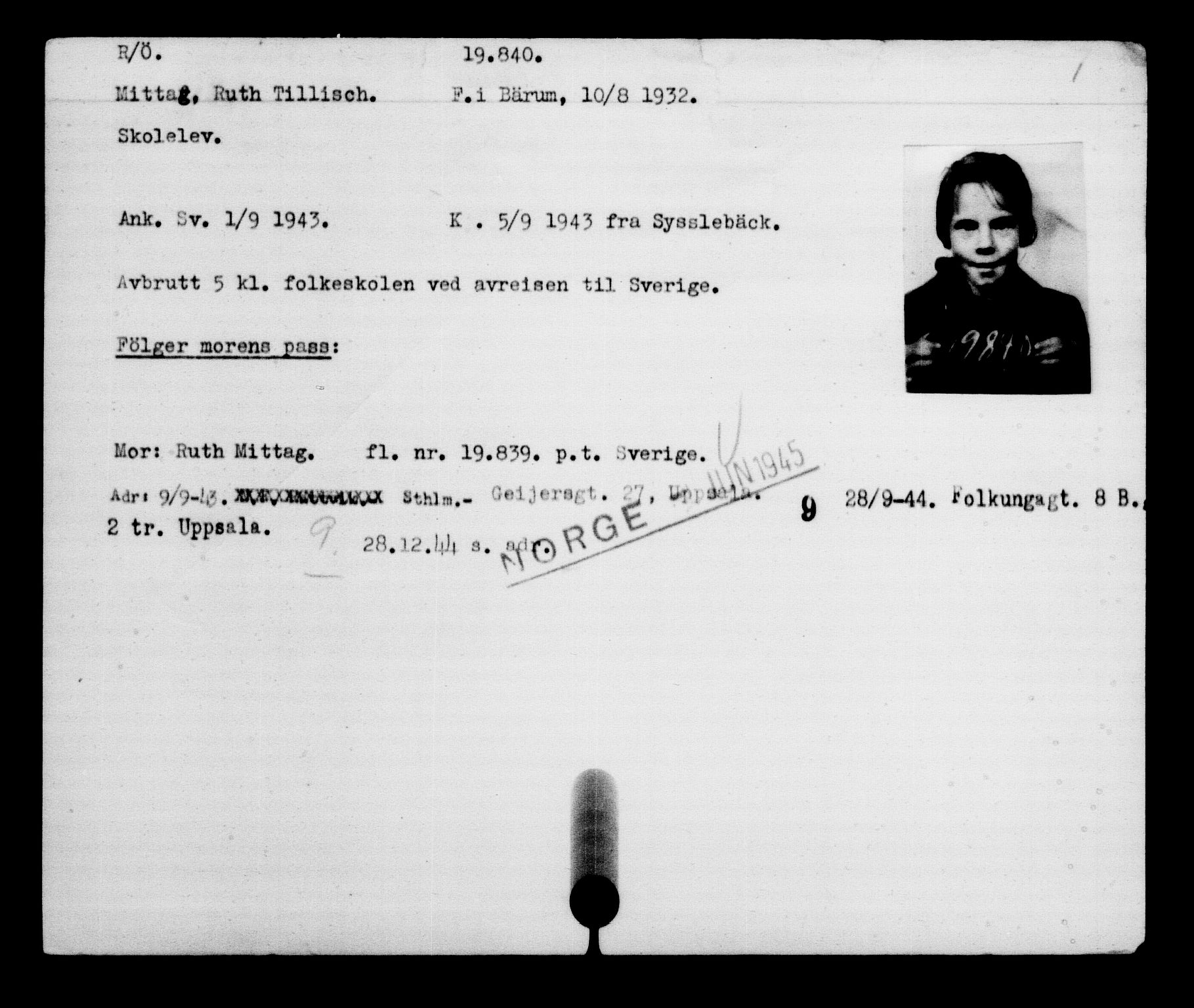 Utenriksstasjonene, Legasjonen i Stockholm, Flyktningkontoret, AV/RA-S-6753/V/Va/L0009: Kjesäterkartoteket, flyktninger med registreringsnr. 18502-22048, 1940-1945, p. 1497