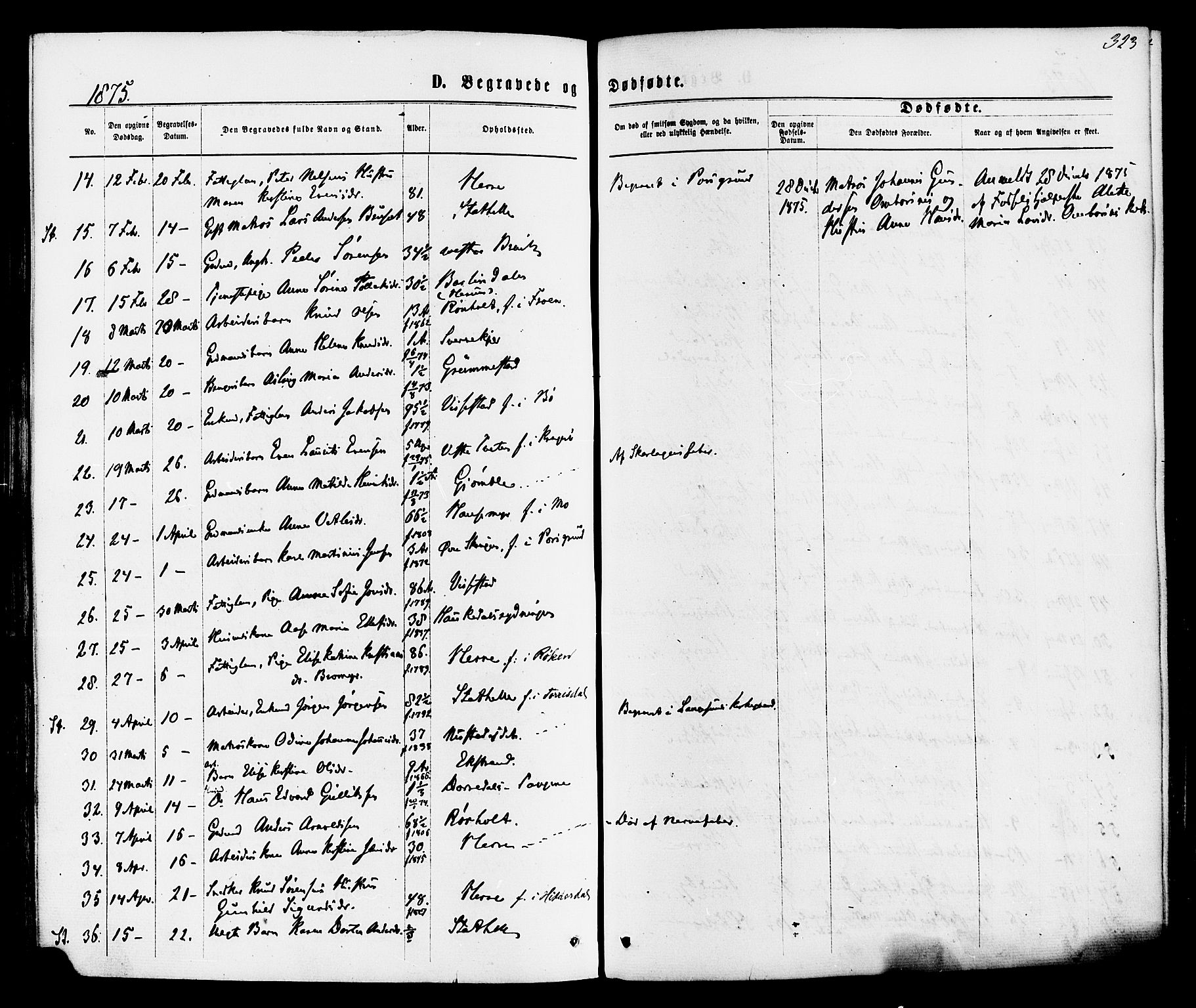 Bamble kirkebøker, SAKO/A-253/F/Fa/L0006: Parish register (official) no. I 6, 1869-1877, p. 323