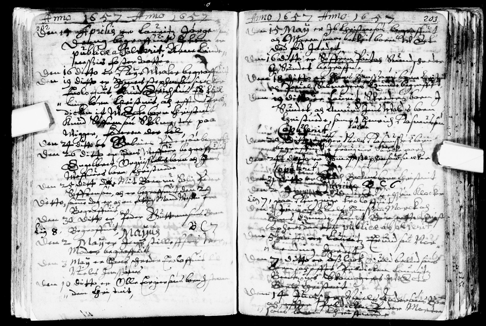 Bragernes kirkebøker, AV/SAKO-A-6/F/Fa/L0001: Parish register (official) no. I 1, 1634-1662, p. 202-203