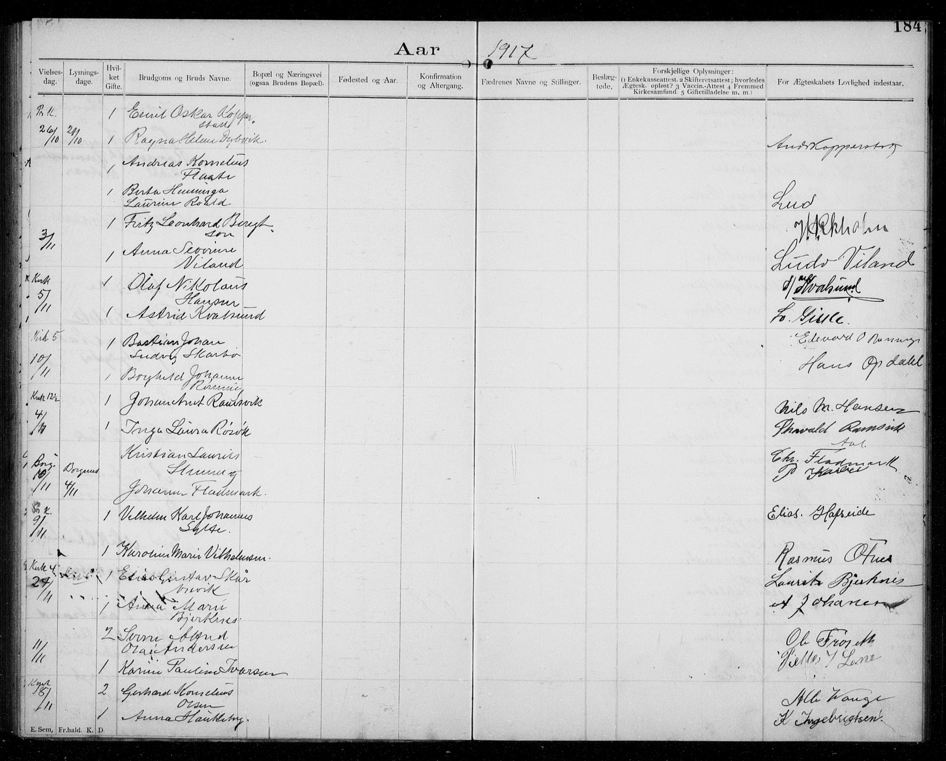 Ministerialprotokoller, klokkerbøker og fødselsregistre - Møre og Romsdal, AV/SAT-A-1454/529/L0458: Banns register no. 529A08, 1901-1918, p. 184