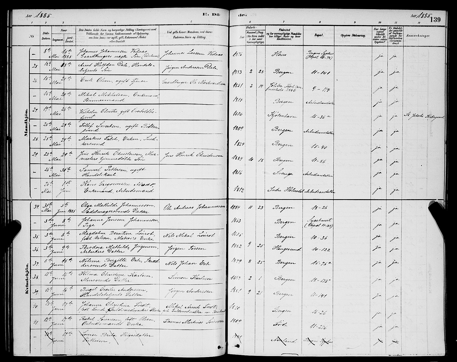 Domkirken sokneprestembete, AV/SAB-A-74801/H/Hab/L0041: Parish register (copy) no. E 5, 1878-1900, p. 139