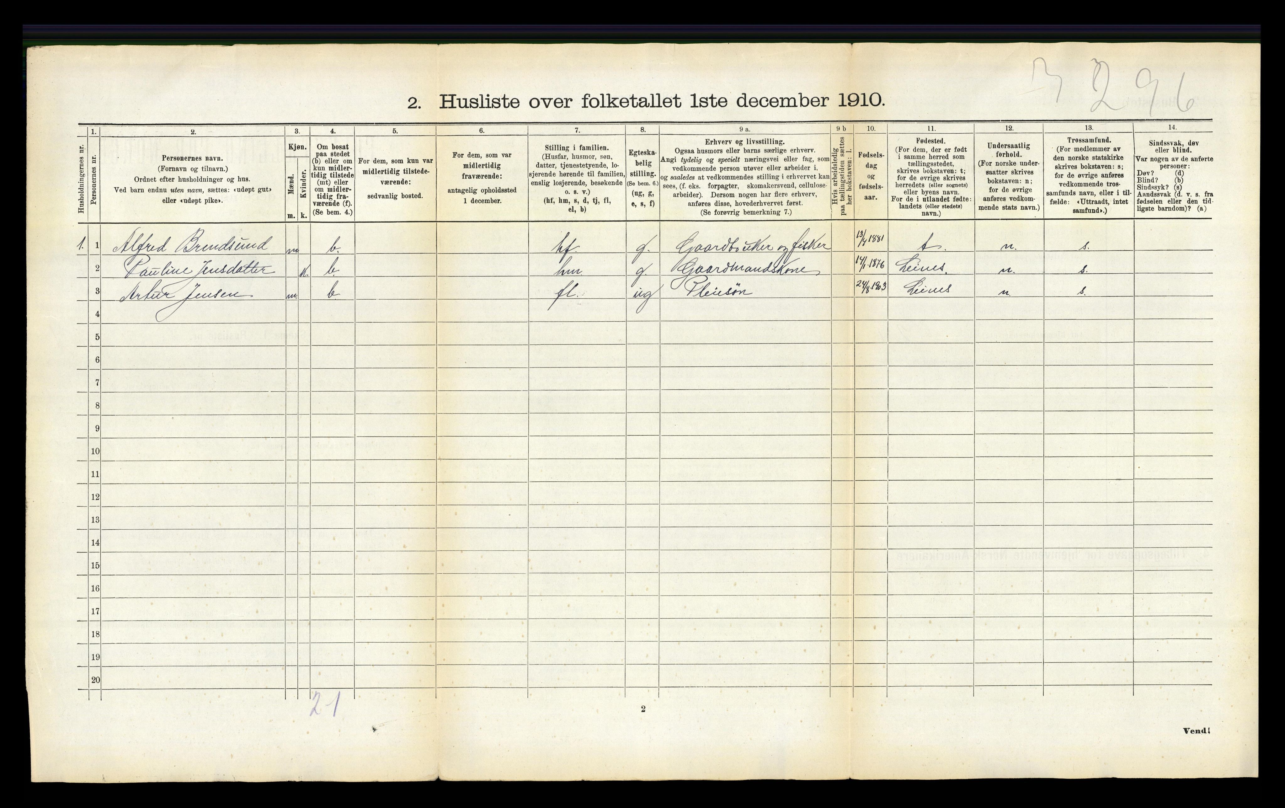 RA, 1910 census for Kjerringøy, 1910, p. 306