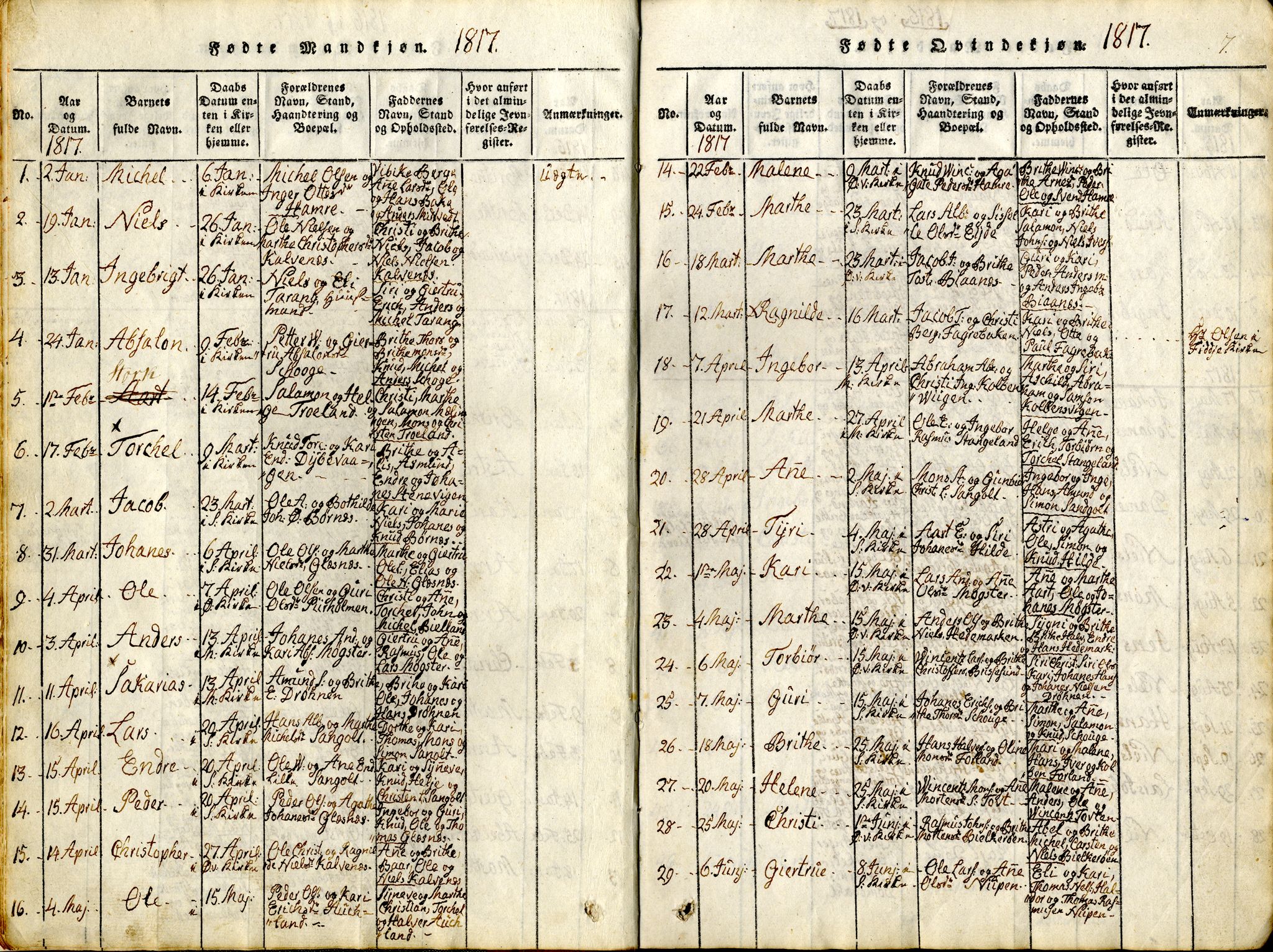 Sund sokneprestembete, AV/SAB-A-99930: Parish register (official) no. A 11, 1814-1825, p. 7