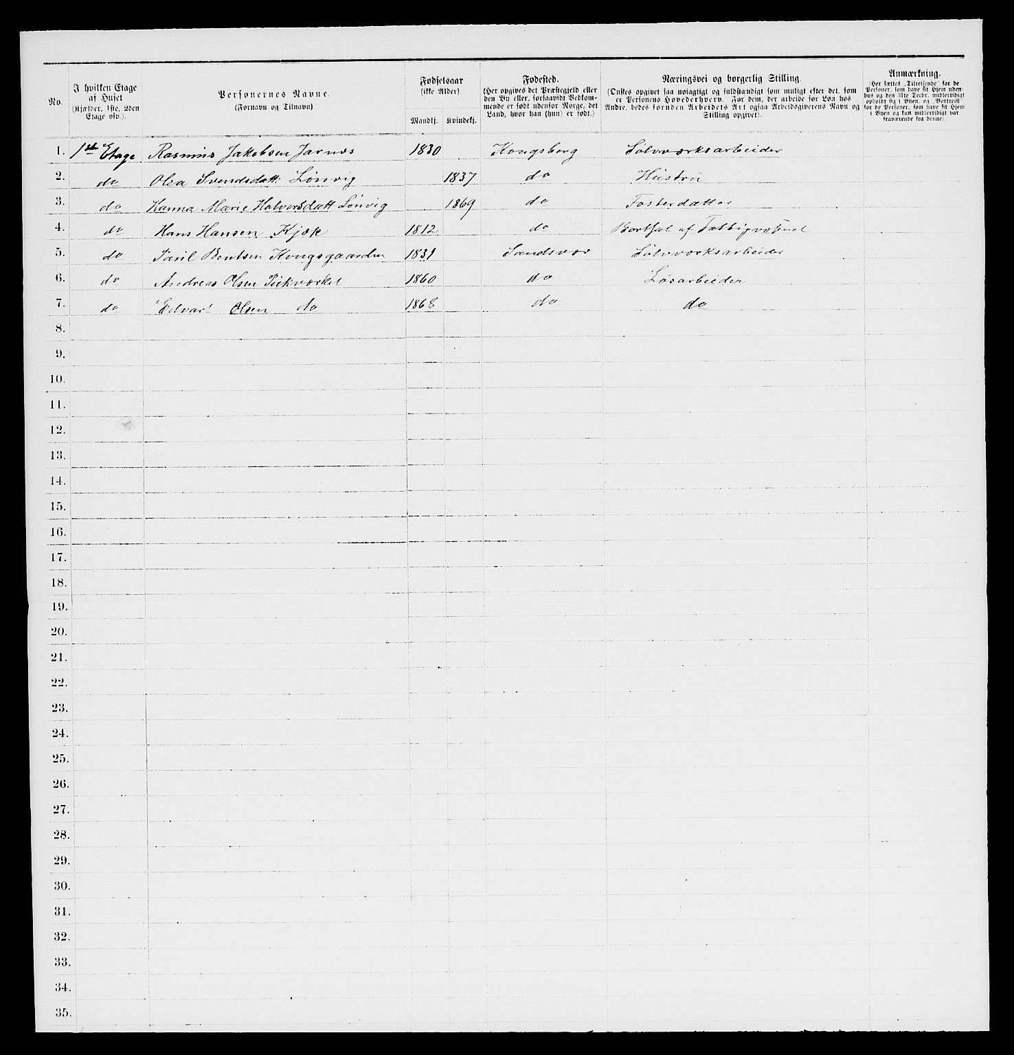 SAKO, 1885 census for 0604 Kongsberg, 1885, p. 484