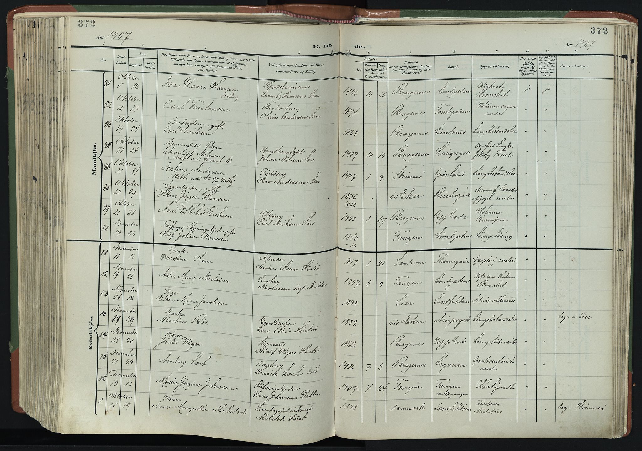 Bragernes kirkebøker, AV/SAKO-A-6/F/Fb/L0009: Parish register (official) no. II 9, 1902-1911, p. 372