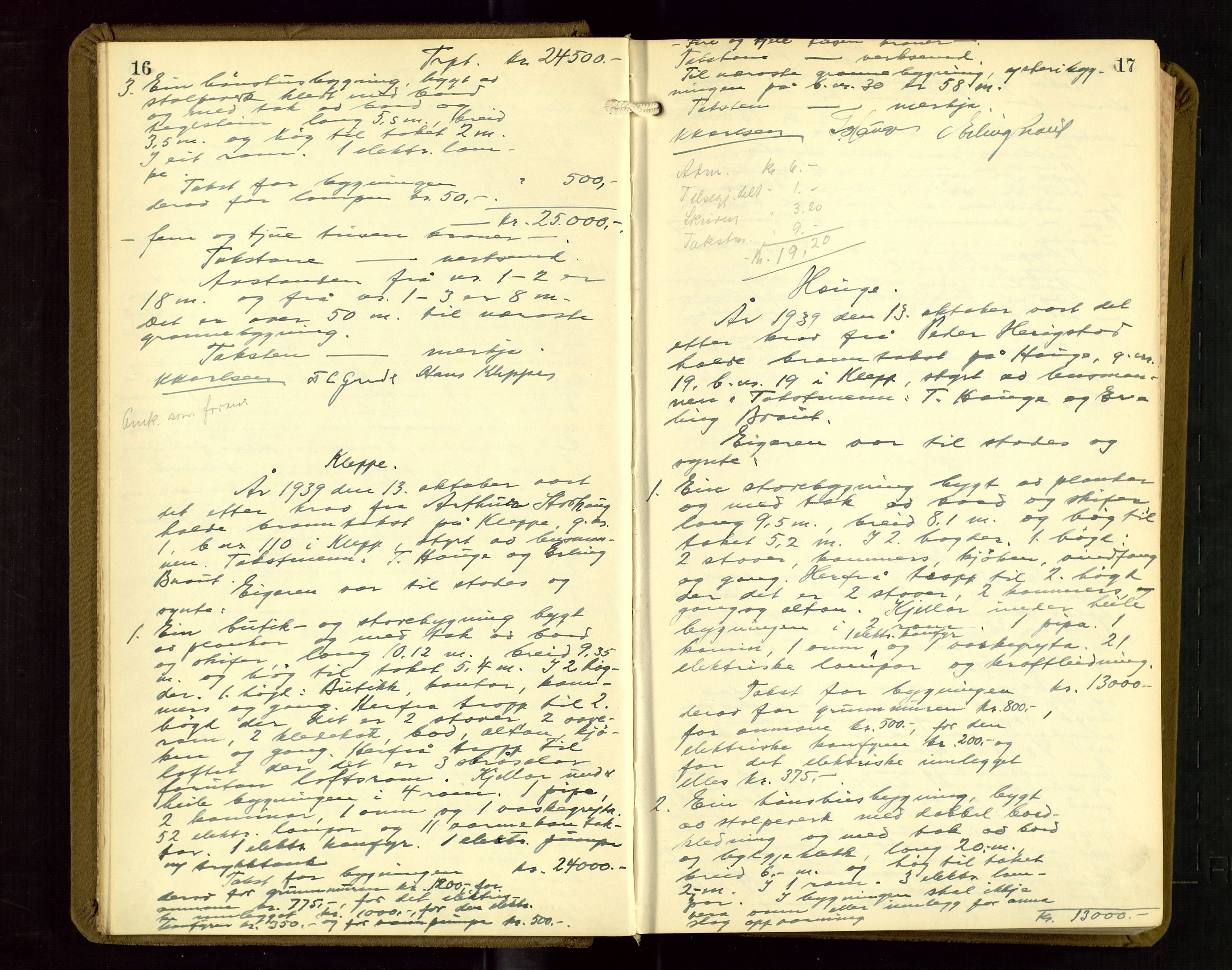 Klepp lensmannskontor, AV/SAST-A-100163/Gob/L0004: "Brandtakstprotokoll", 1939-1942, p. 16-17
