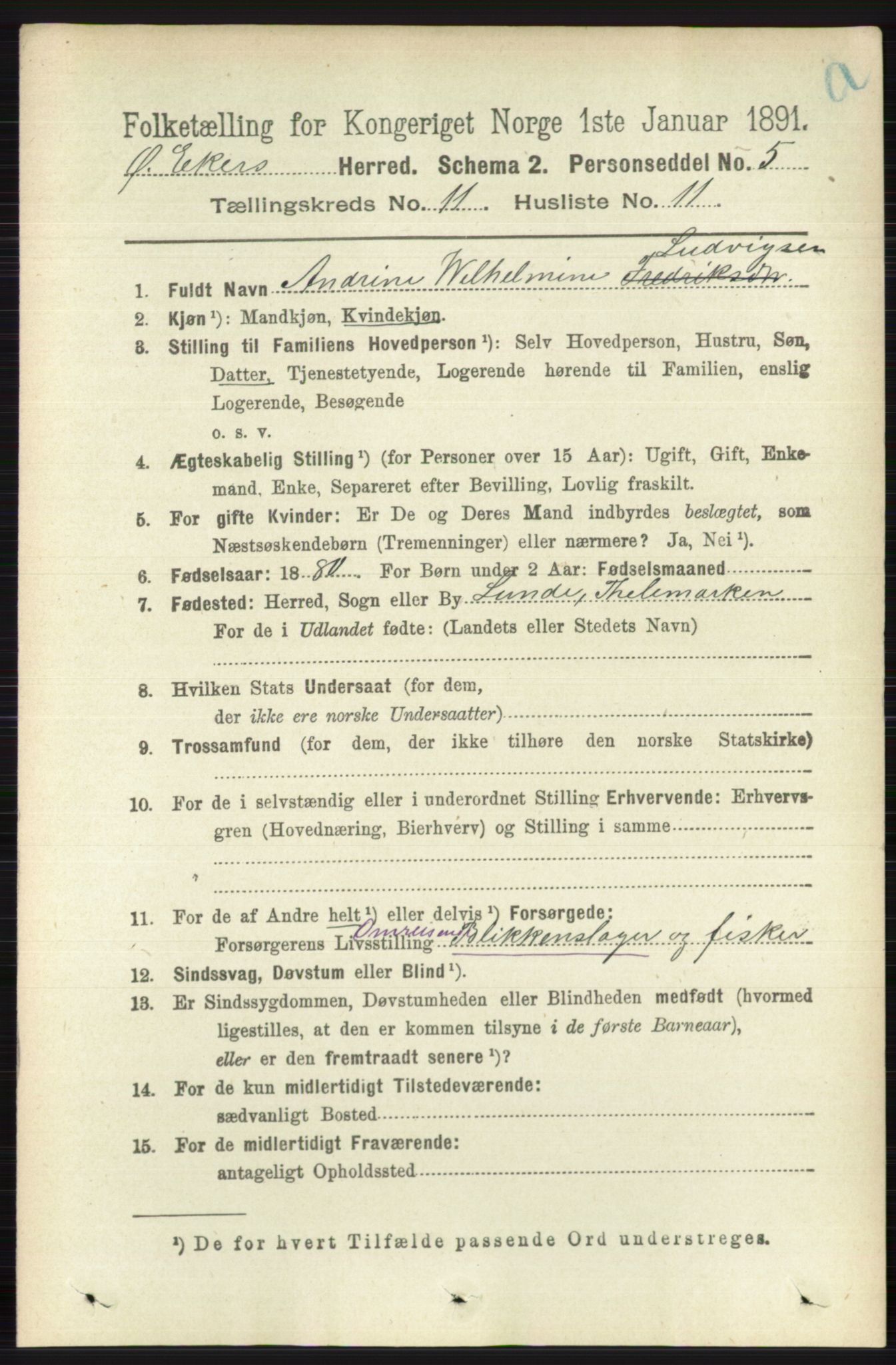 RA, 1891 census for 0624 Øvre Eiker, 1891, p. 4659