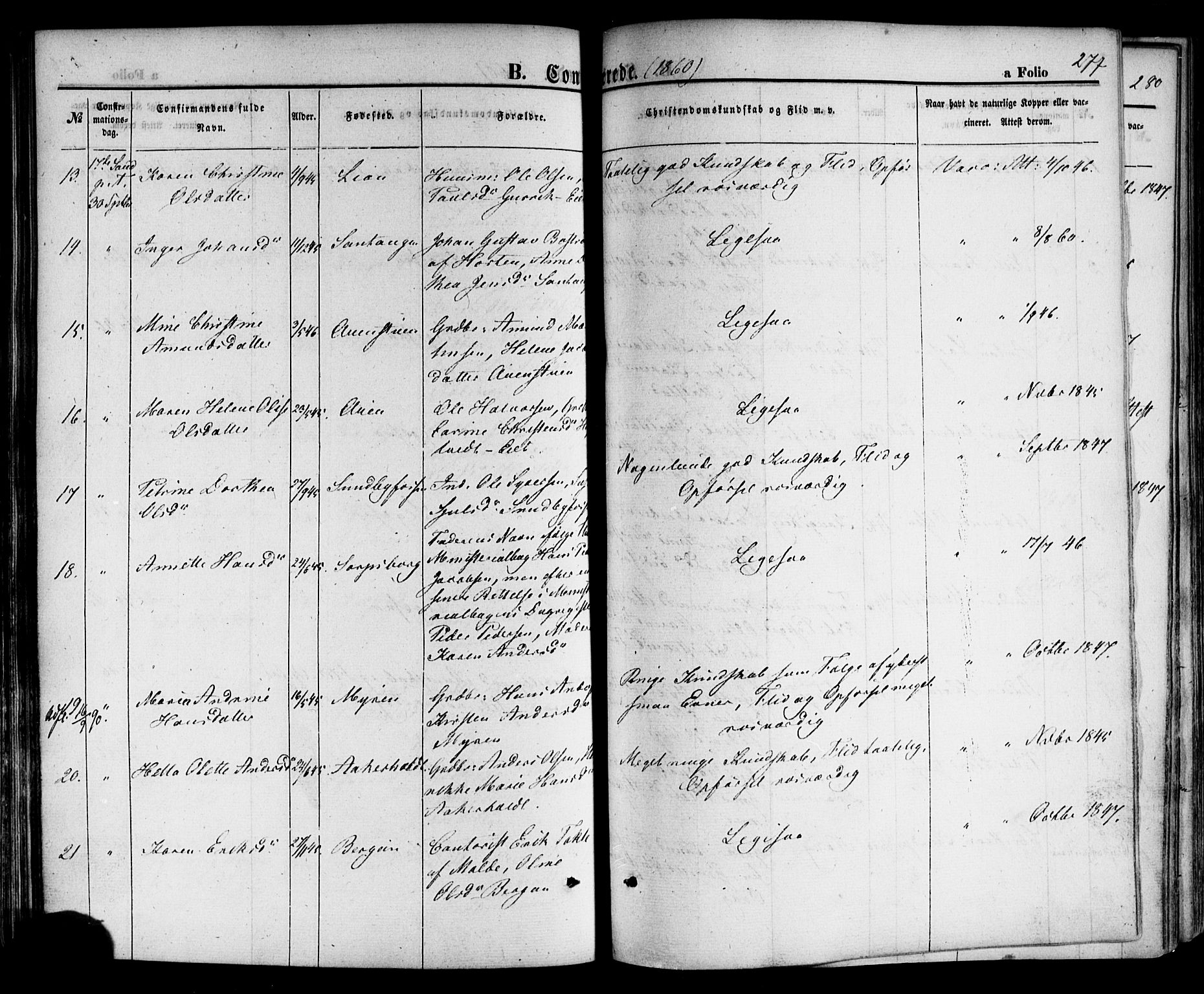 Hof kirkebøker, AV/SAKO-A-64/F/Fa/L0006: Parish register (official) no. I 6, 1851-1877, p. 277