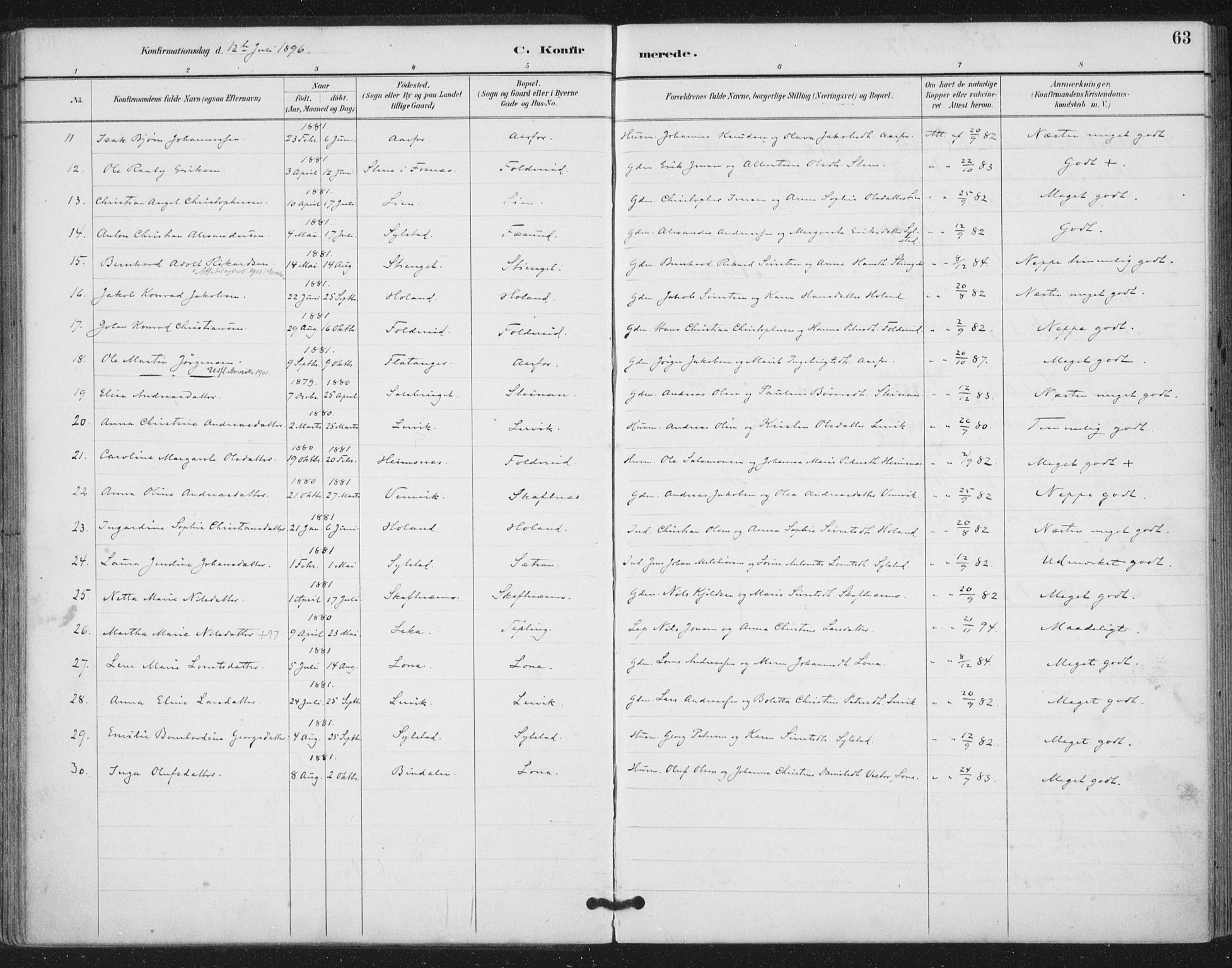 Ministerialprotokoller, klokkerbøker og fødselsregistre - Nord-Trøndelag, SAT/A-1458/783/L0660: Parish register (official) no. 783A02, 1886-1918, p. 63