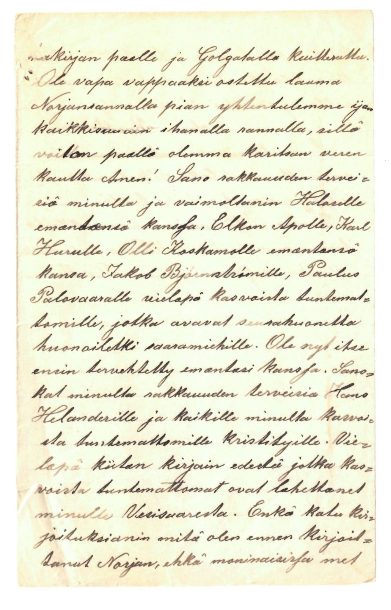 Elise Balos brevsamling, FMFB/A-1082/F/Fa/L0009: Brav fra J. Raattamaa v/Isak Tiberg , 1890